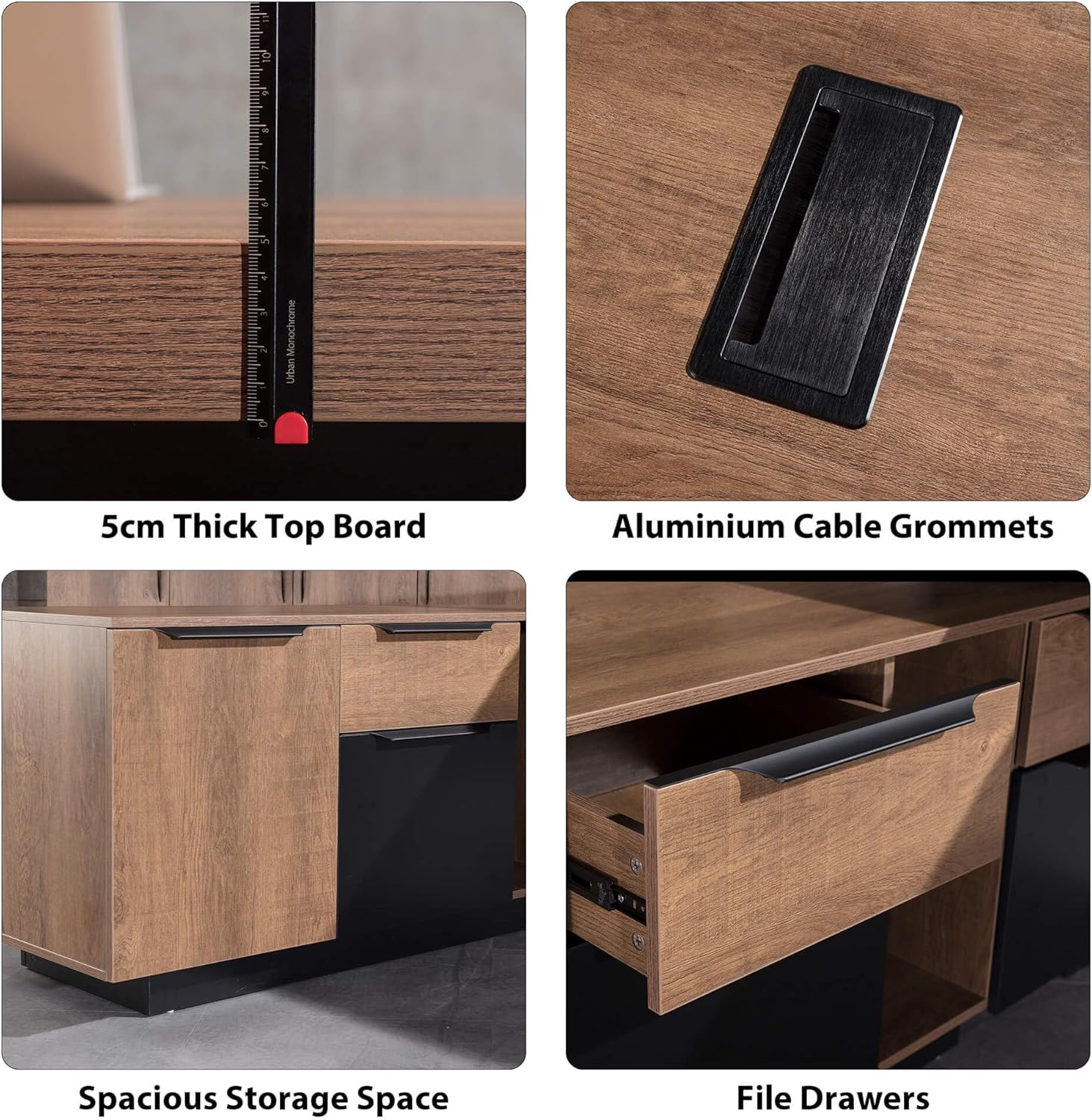 Saintcy Expandable Executive Desk with Integrated Storage Cabinet, Modern Office Desk with Cable Management for Home & Professional Workspaces
