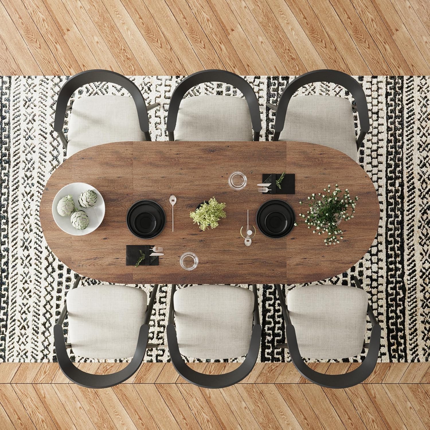 SAINTCY Modern Oval Wood Office Desk, 70.8" Rustic Industrial Writing Desk for Home Office, Meeting & Dining Use