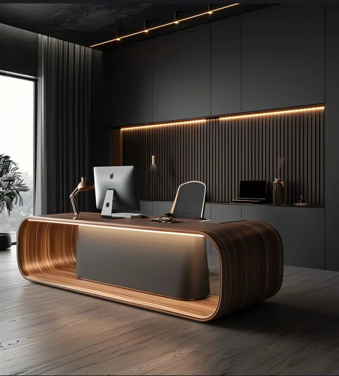 Saintcy Sculptural Luxury Executive Office Desk with Integrated Power & Monolithic Form