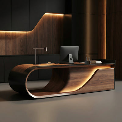 Saintcy Sculptural Executive Desk with Integrated Storage & Architectural Wood Detailing