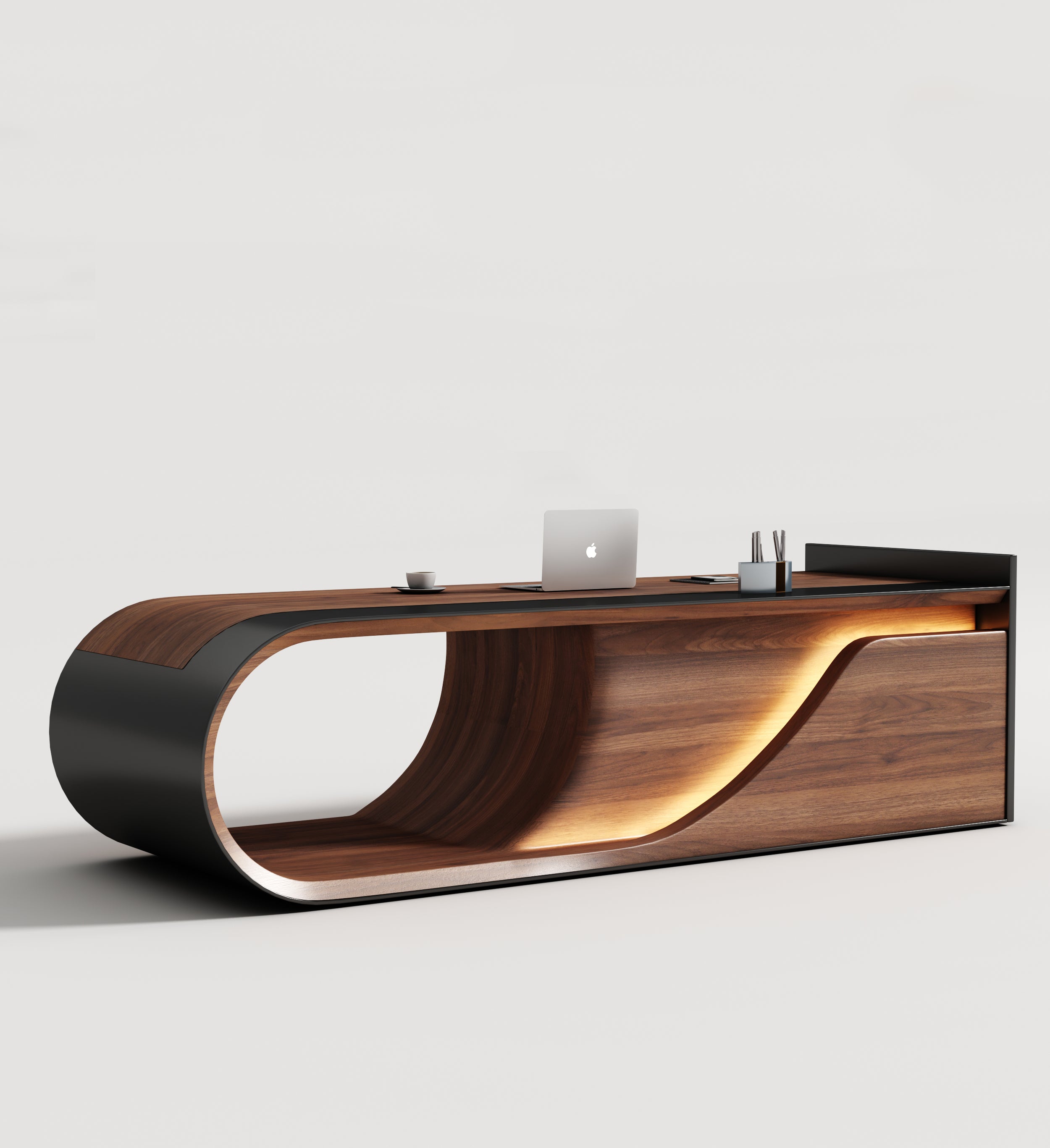 Saintcy Sculptural Executive Desk with Integrated Storage & Architectural Wood Detailing