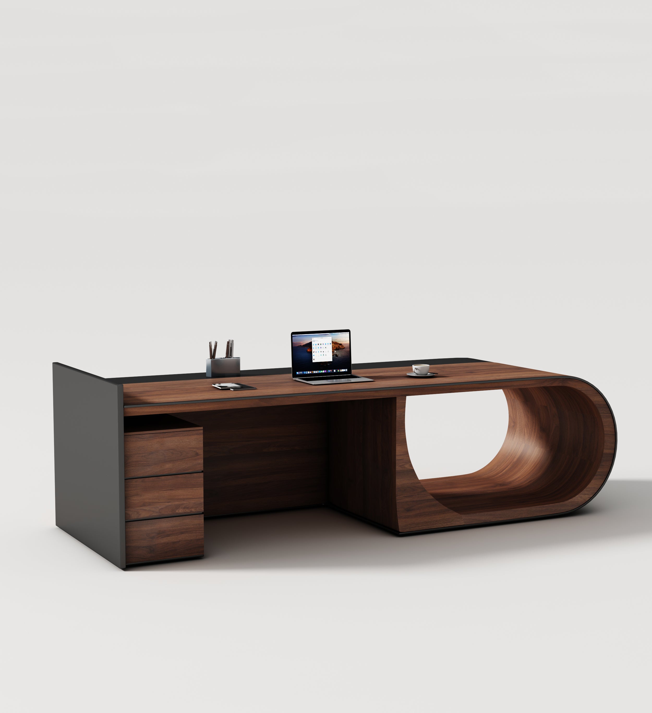 Saintcy Sculptural Executive Desk with Integrated Storage & Architectural Wood Detailing
