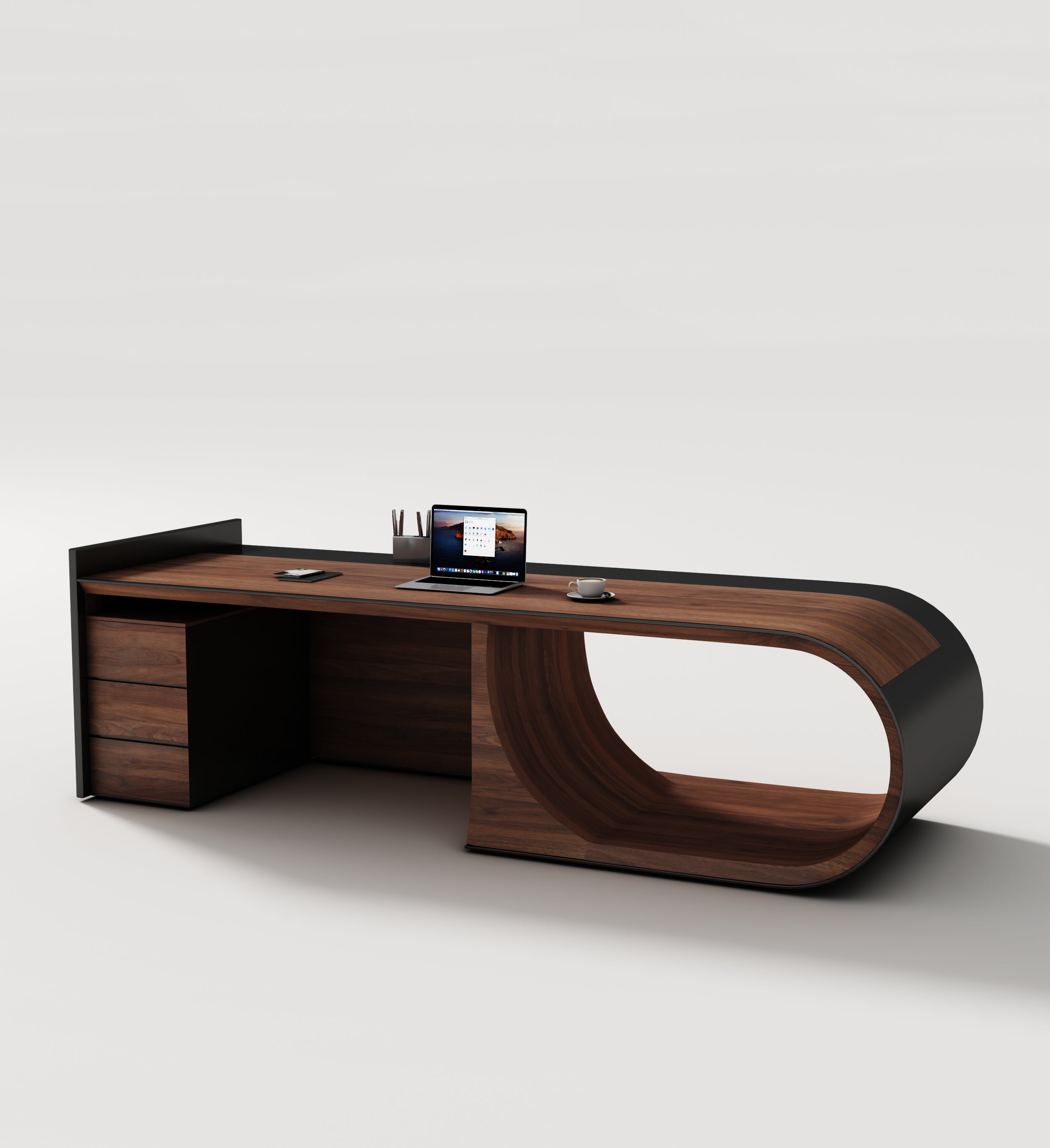 Saintcy Sculptural Executive Desk with Integrated Storage & Architectural Wood Detailing
