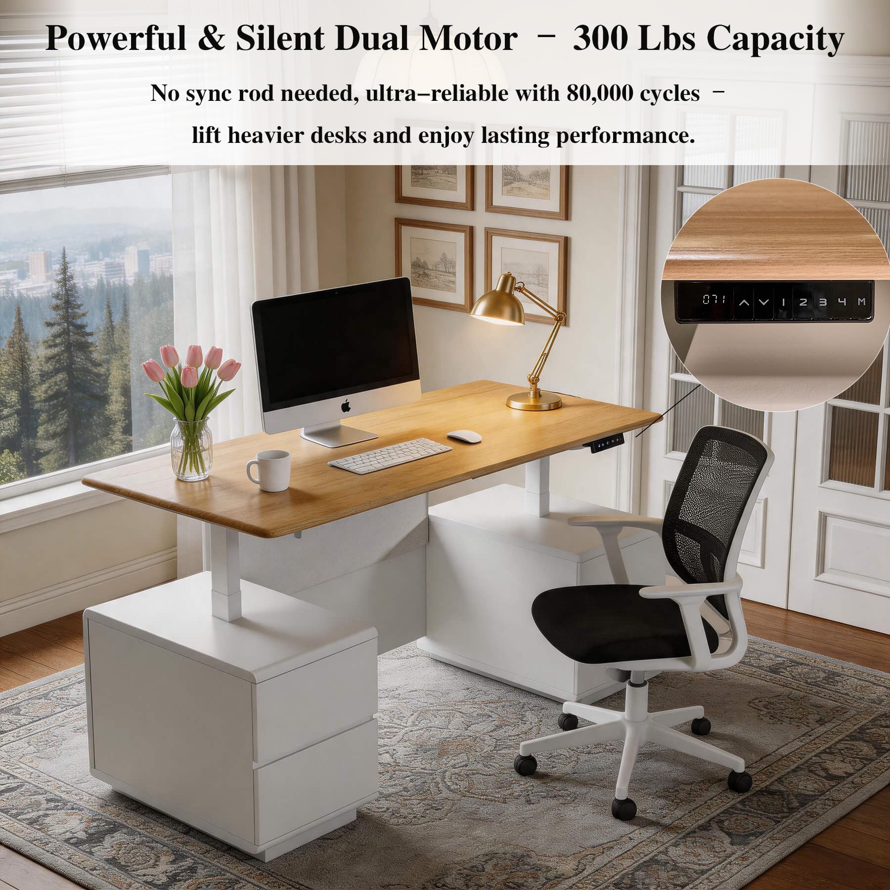 Saintcy A2024-12 Luxury Executive Electric Standing Desk - 71" Modern Sit-to-Stand Double-Pedestal Office Station