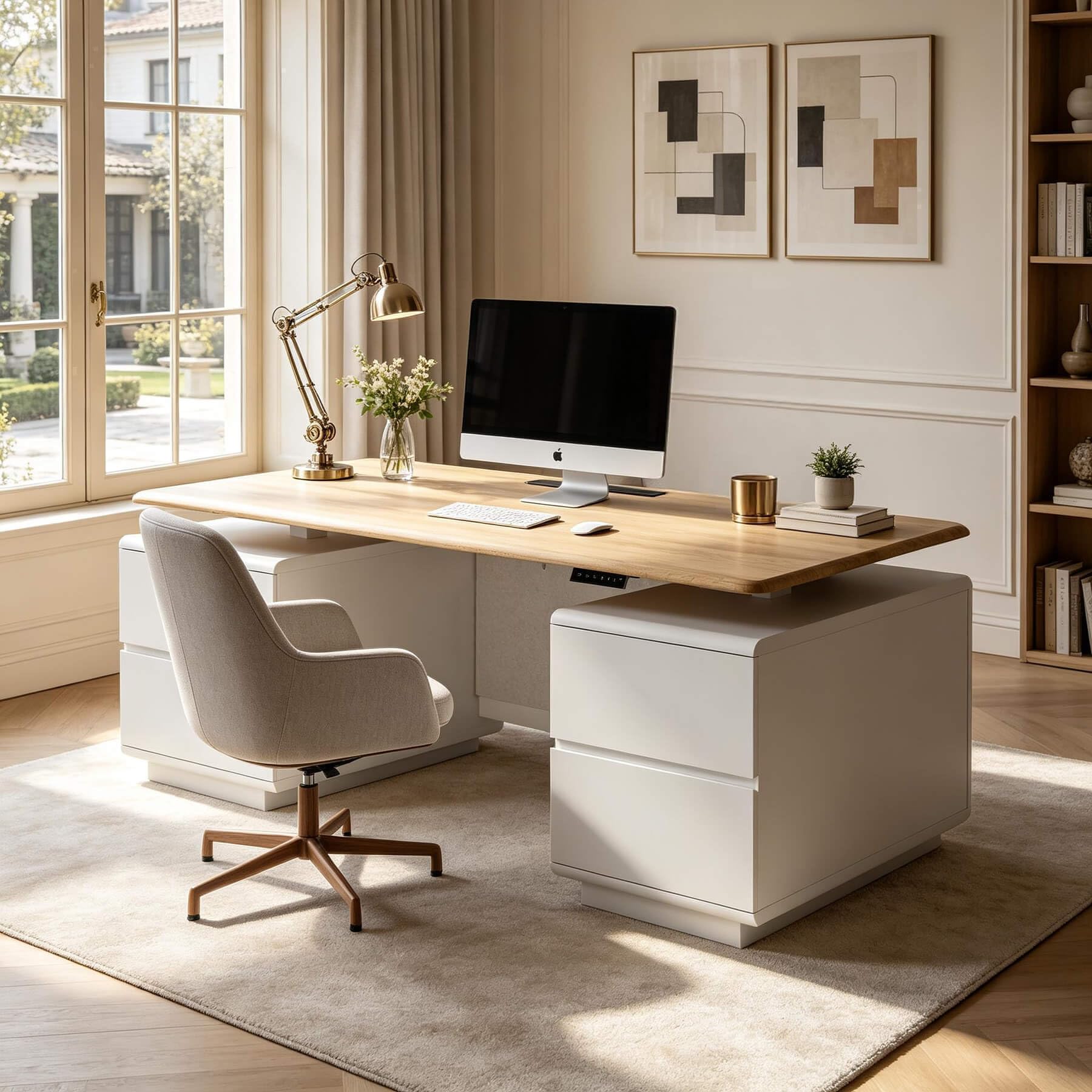 Saintcy A2024-12 Luxury Executive Electric Standing Desk - 71" Modern Sit-to-Stand Double-Pedestal Office Station