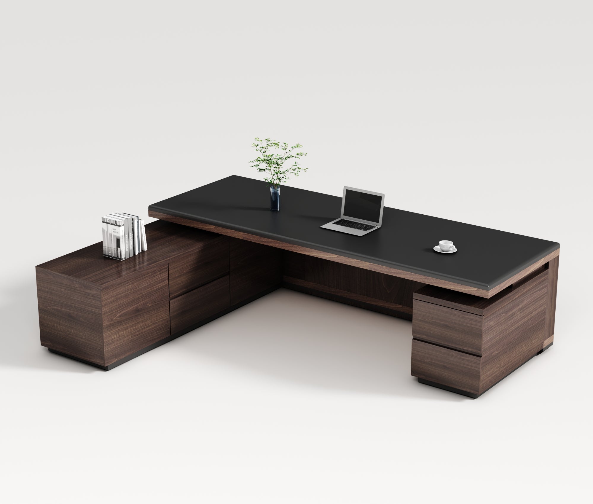 Saintcy Modern Executive L-Shaped Desk with Integrated Storage & Architectural Detailing | 2800 × 1800 mm