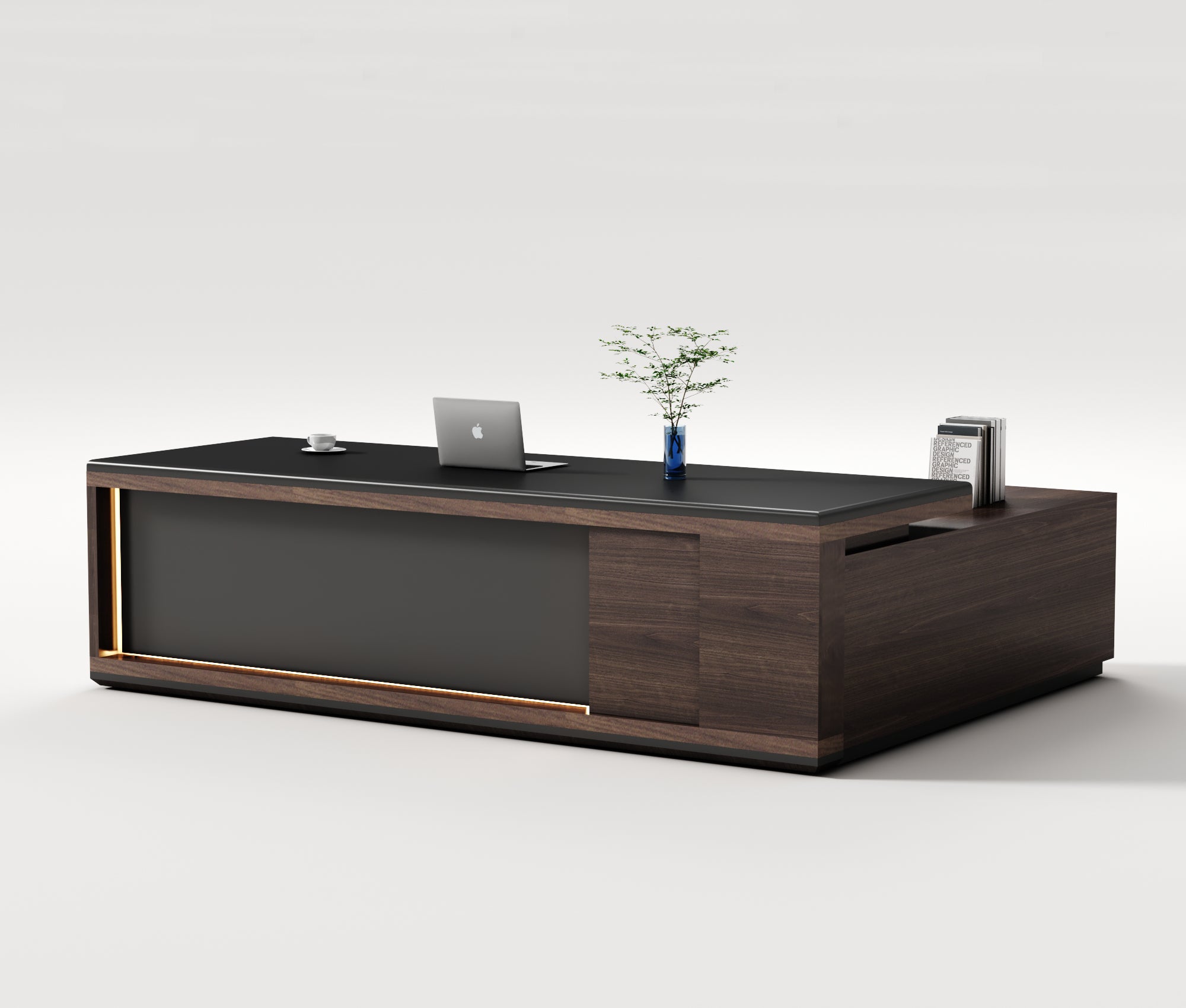 Saintcy Modern Executive L-Shaped Desk with Integrated Storage & Architectural Detailing | 2800 × 1800 mm