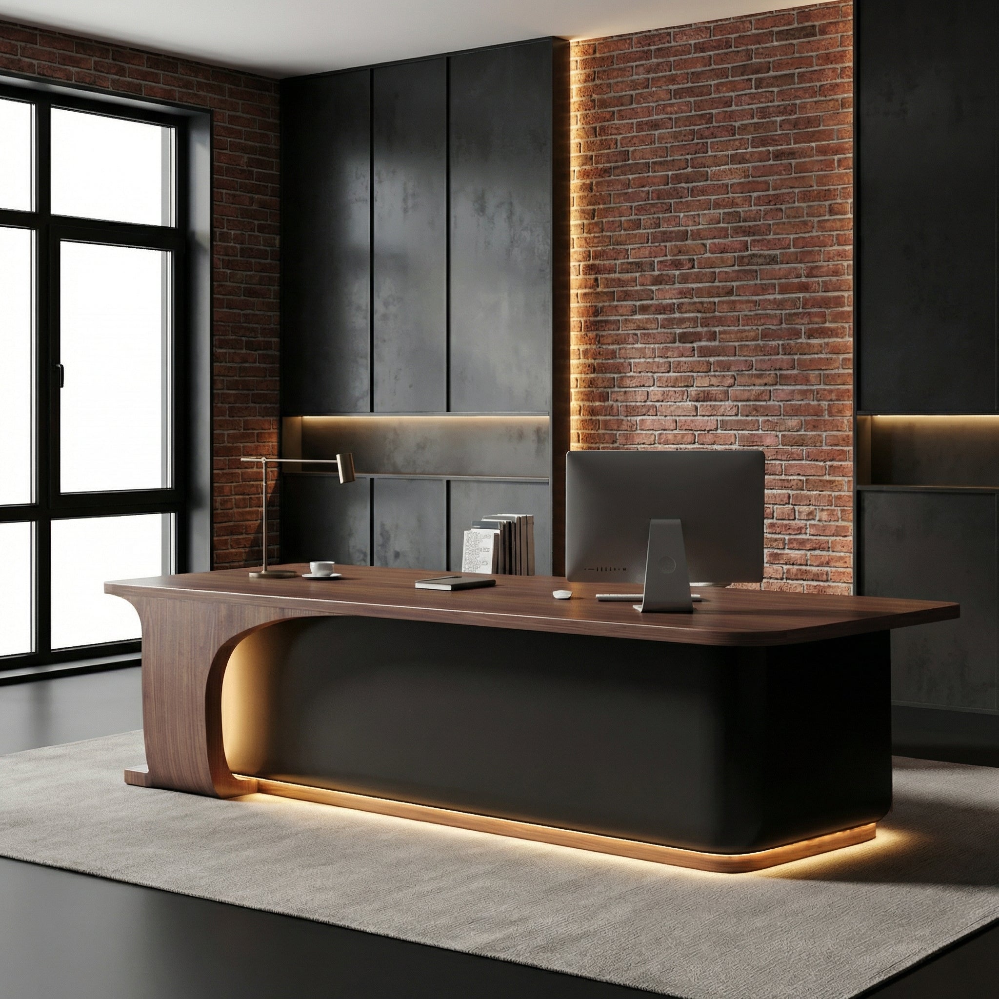 Saintcy Architectural Executive Desk with Sculpted Base & Monolithic Presence