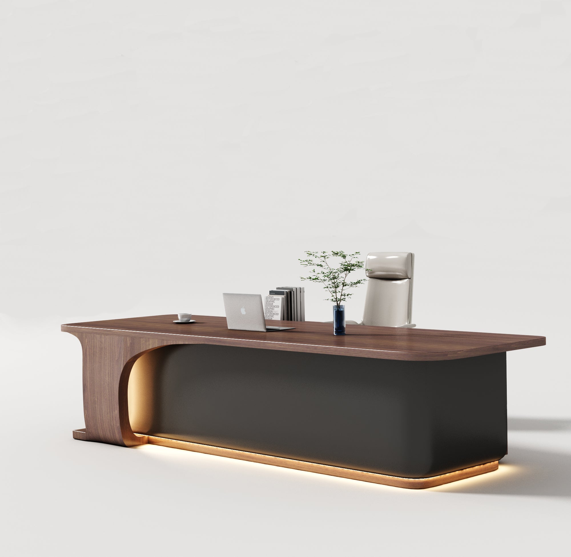 Saintcy Architectural Executive Desk with Sculpted Base & Monolithic Presence