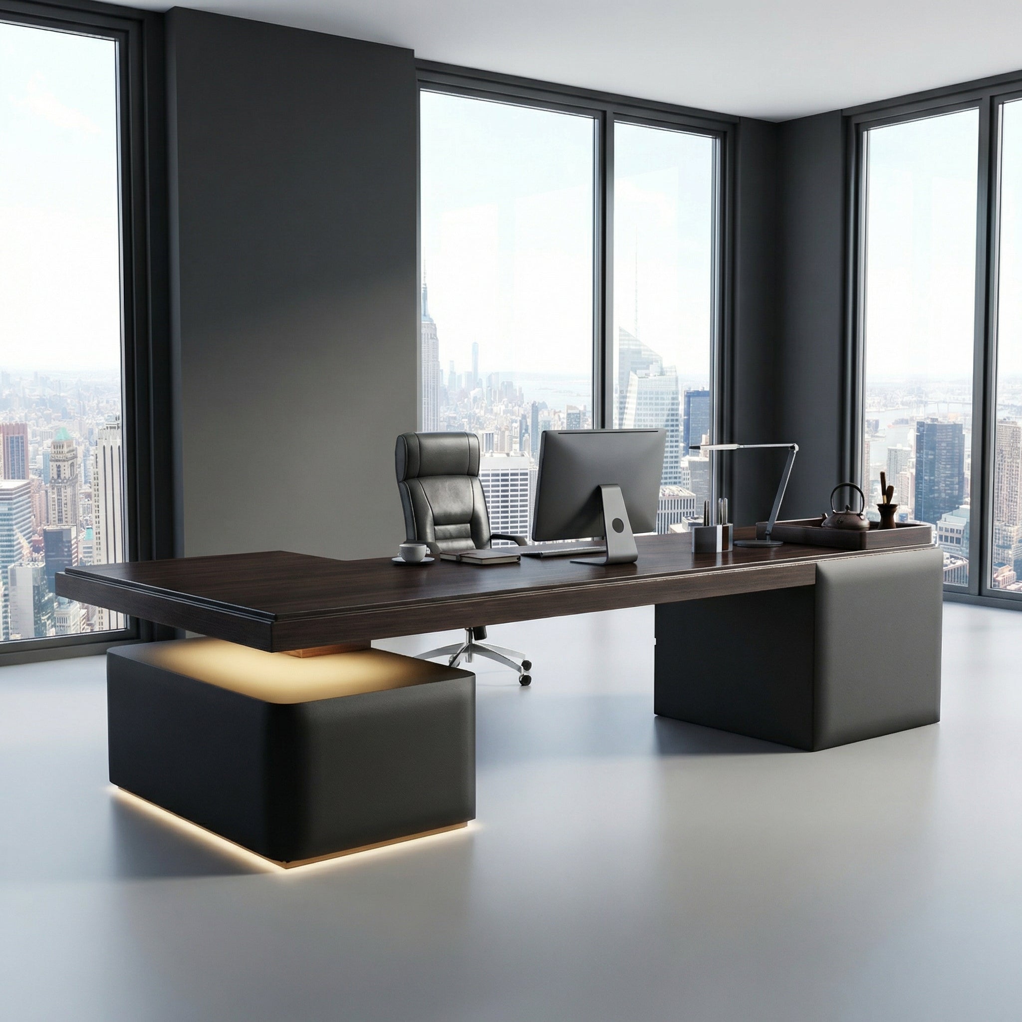 Saintcy Minimalist Executive Desk with Floating Structure & Integrated Side Bases