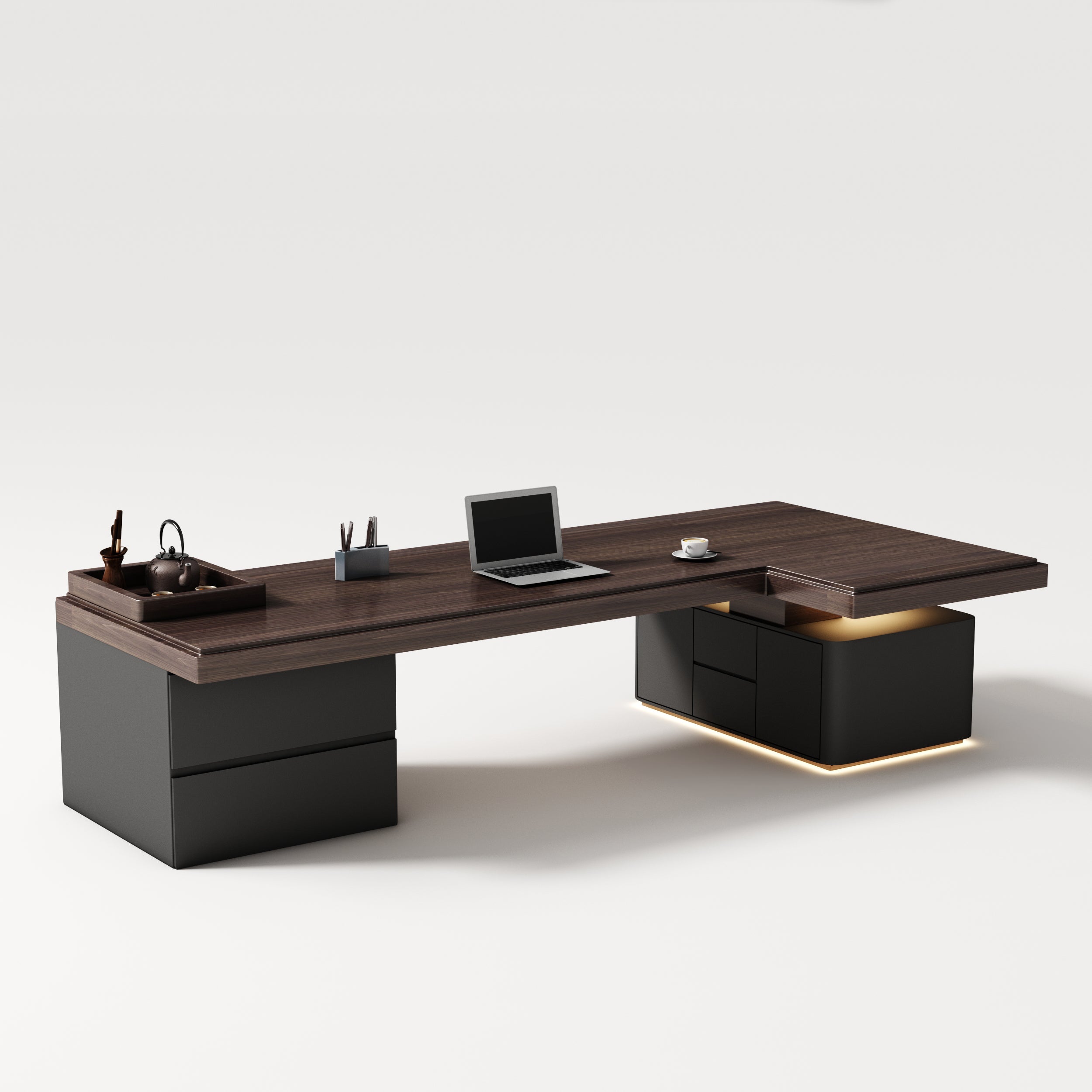 Saintcy Minimalist Executive Desk with Floating Structure & Integrated Side Bases
