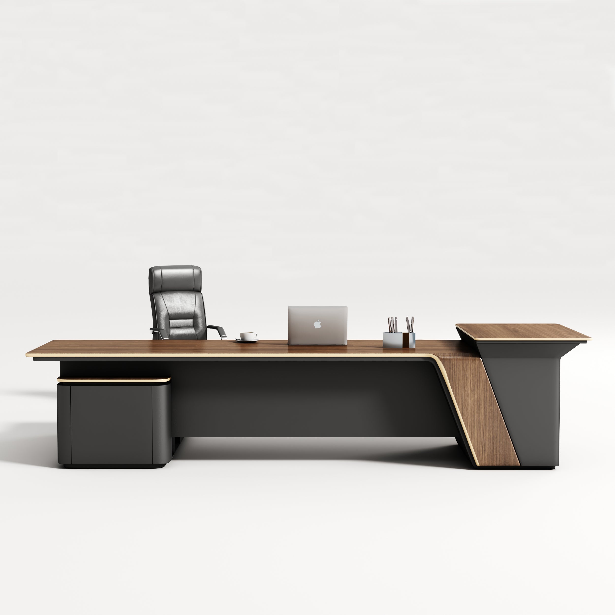 Saintcy Architectural Executive Desk with Dual Storage Bases & Refined Linear Profile