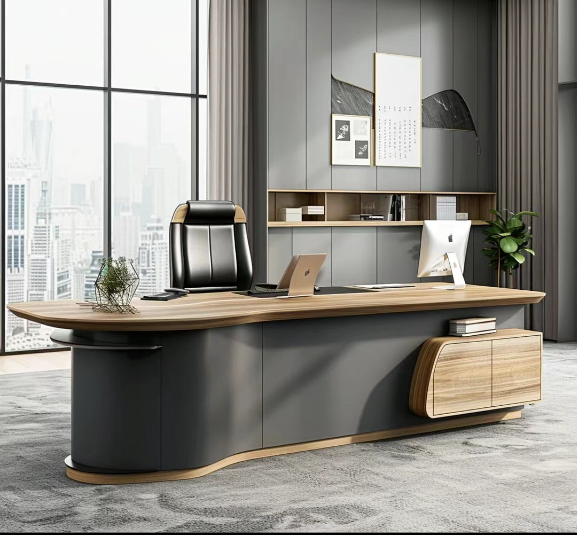 Saintcy Modern Executive L-Shaped Desk with Integrated Storage & Power Module