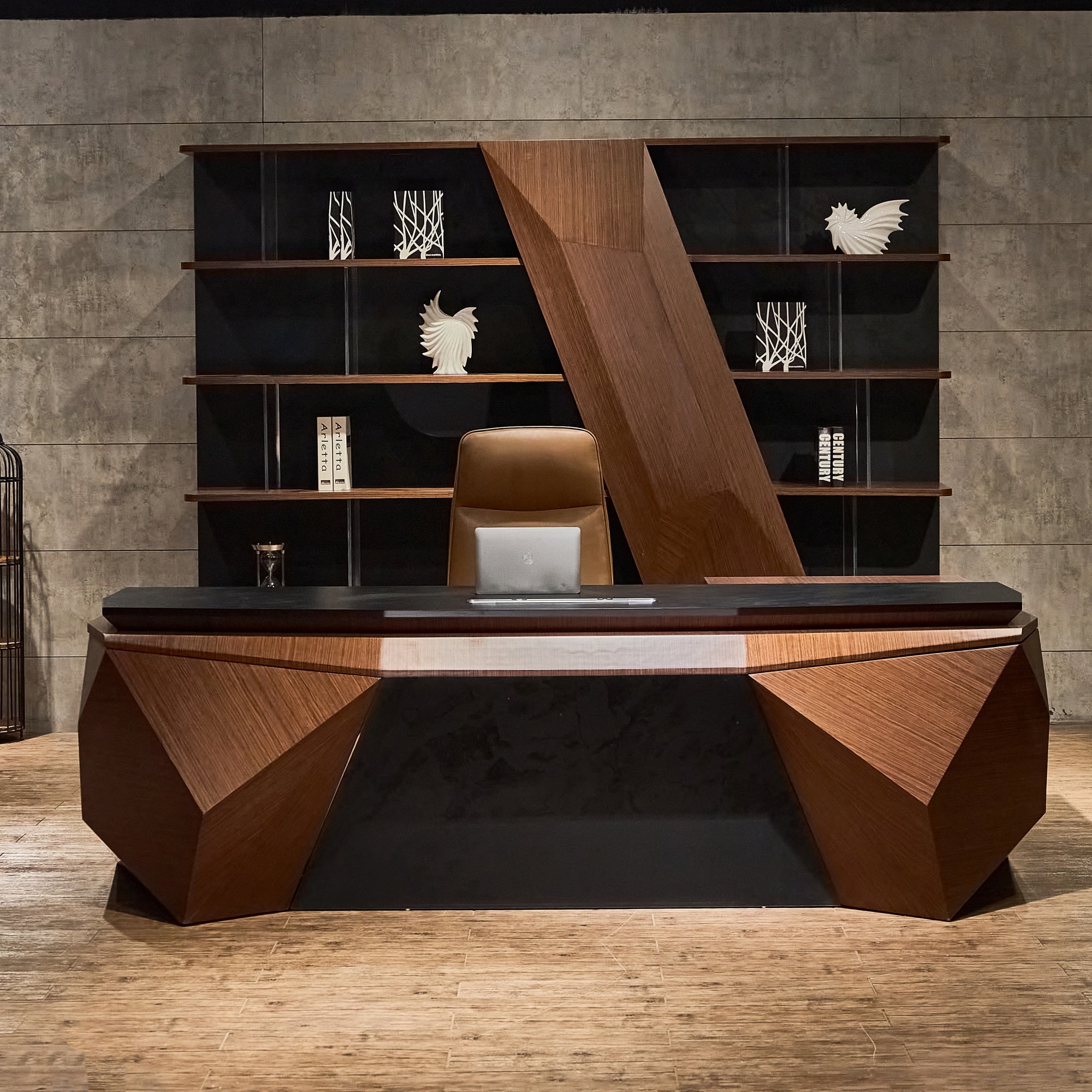 Saintcy A2025-13 110" Sculptural Geometric Executive Desk - Architectural Minimalist L-Shaped Office Workstation