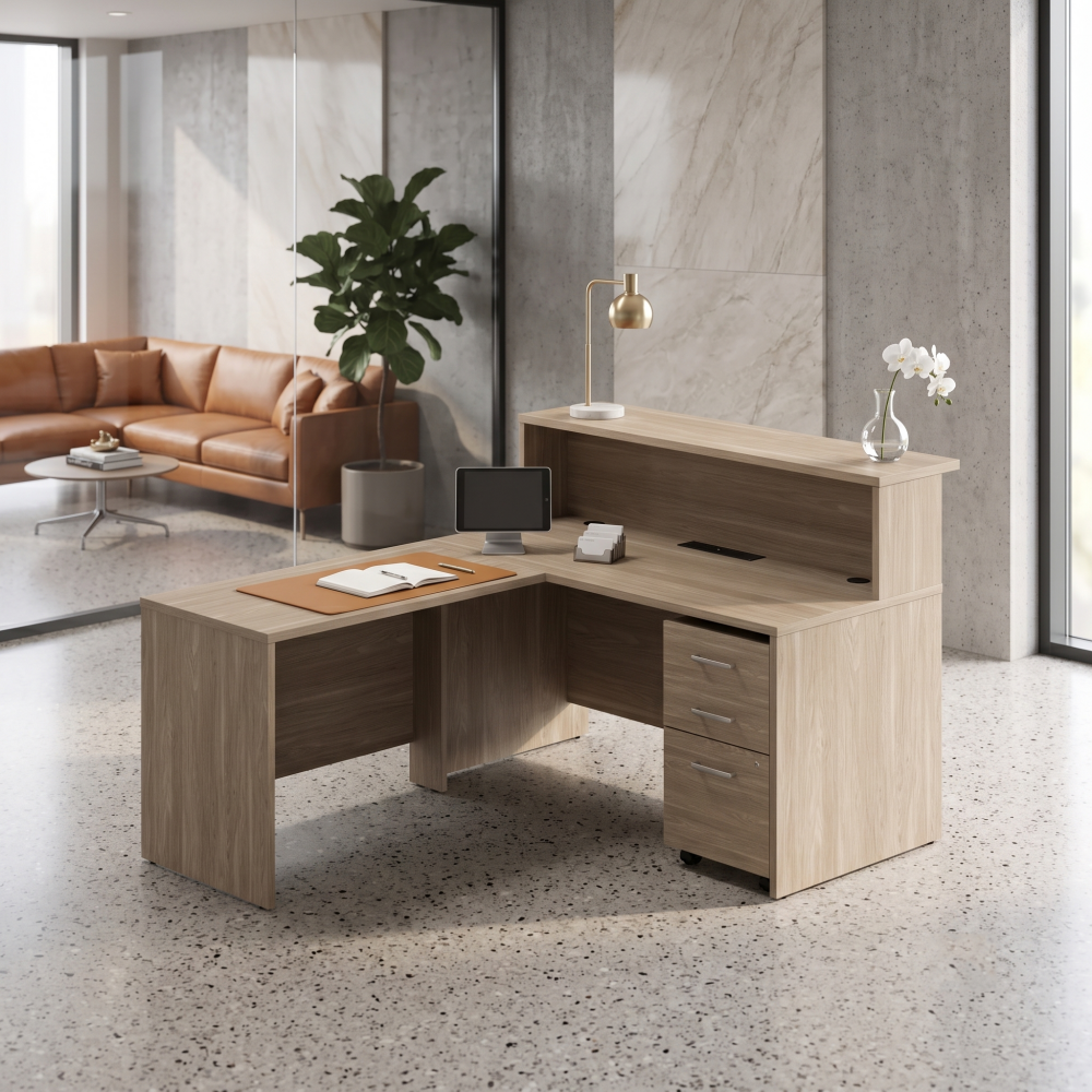 Saintcy L-Shaped Reception Desk with Mobile Pedestal