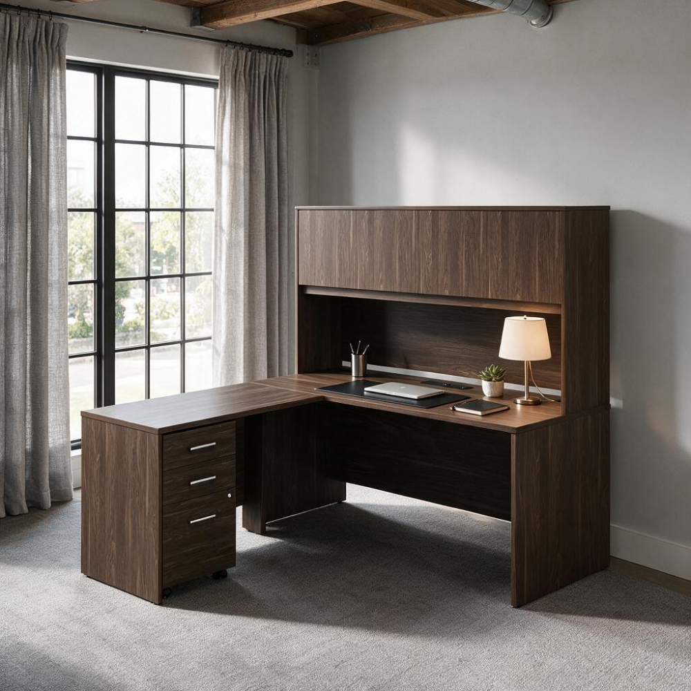 Saintcy Linear Executive L-Desk with Hutch
