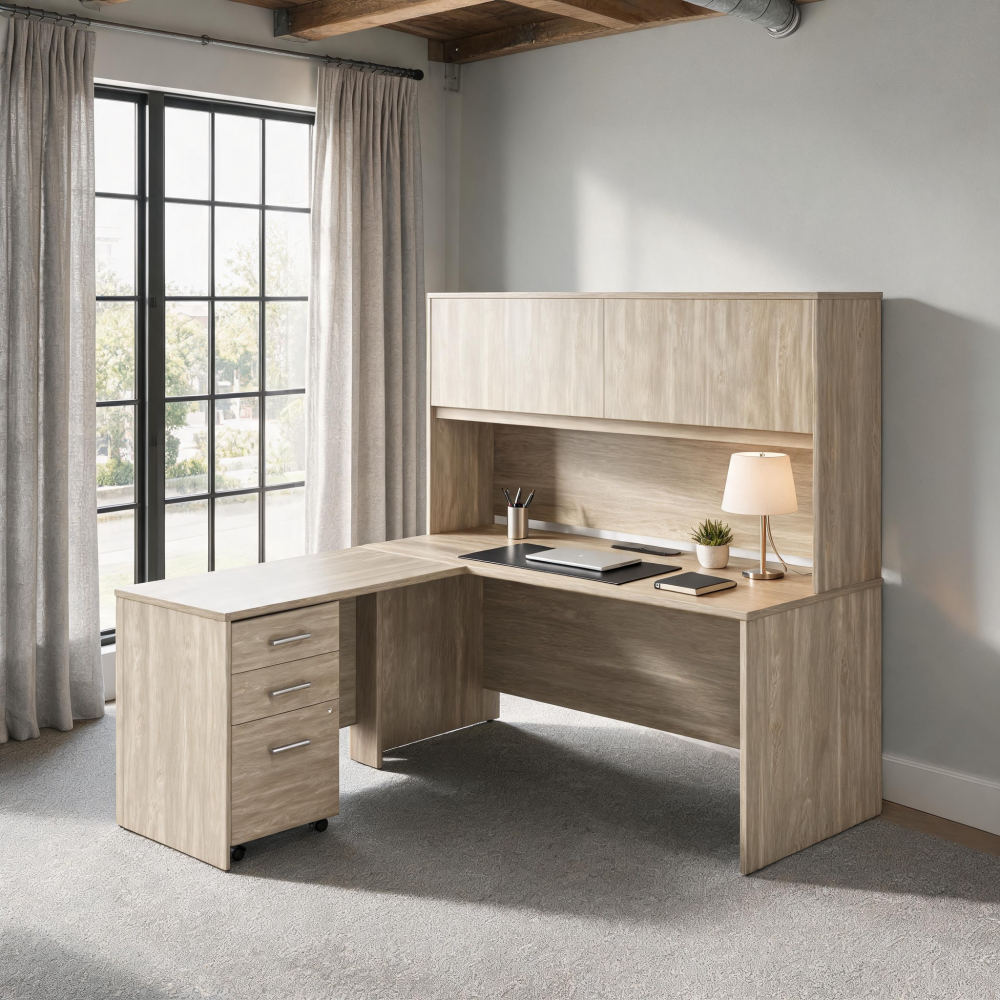 Saintcy Linear Executive L-Desk with Hutch