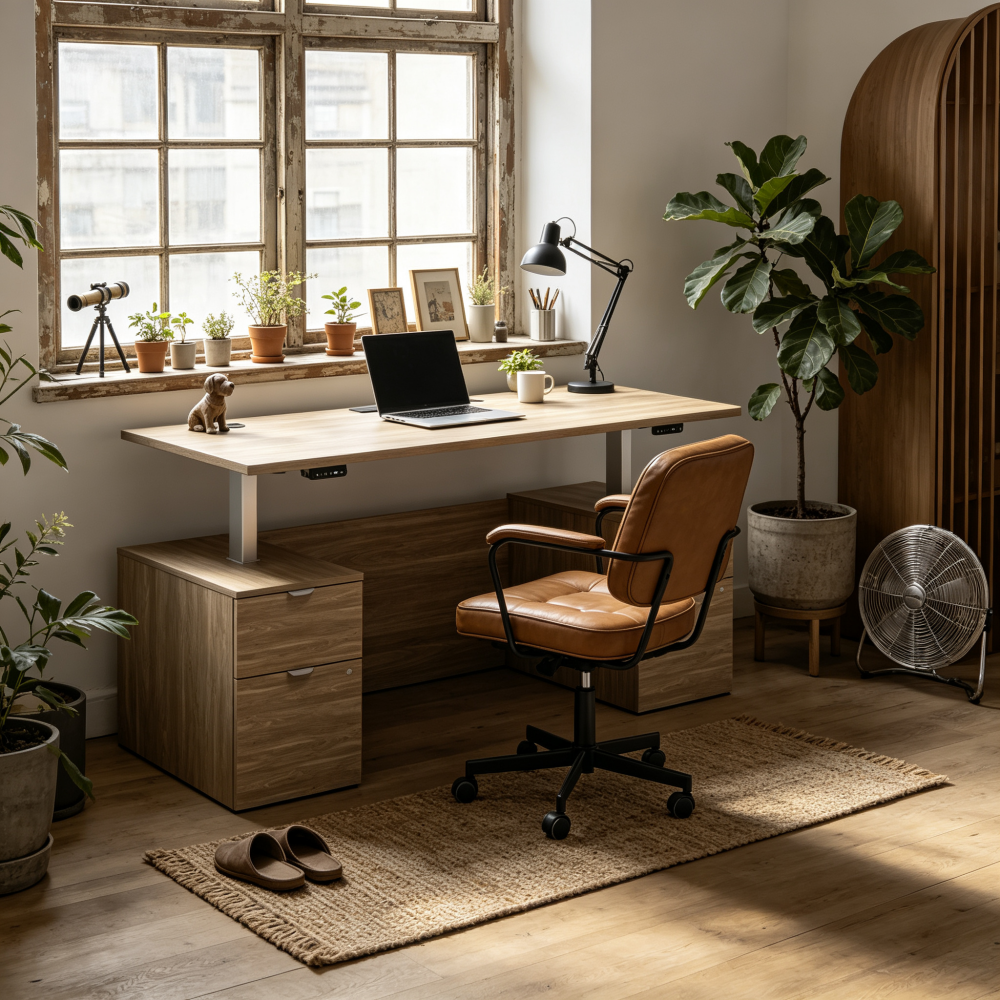 Saintcy Fluted Pedestal Standing Desk