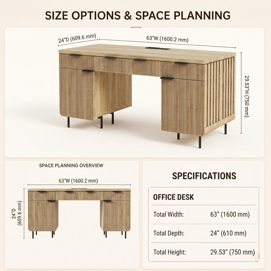 Saintcy Fluted Studio Desk with Metal Base
