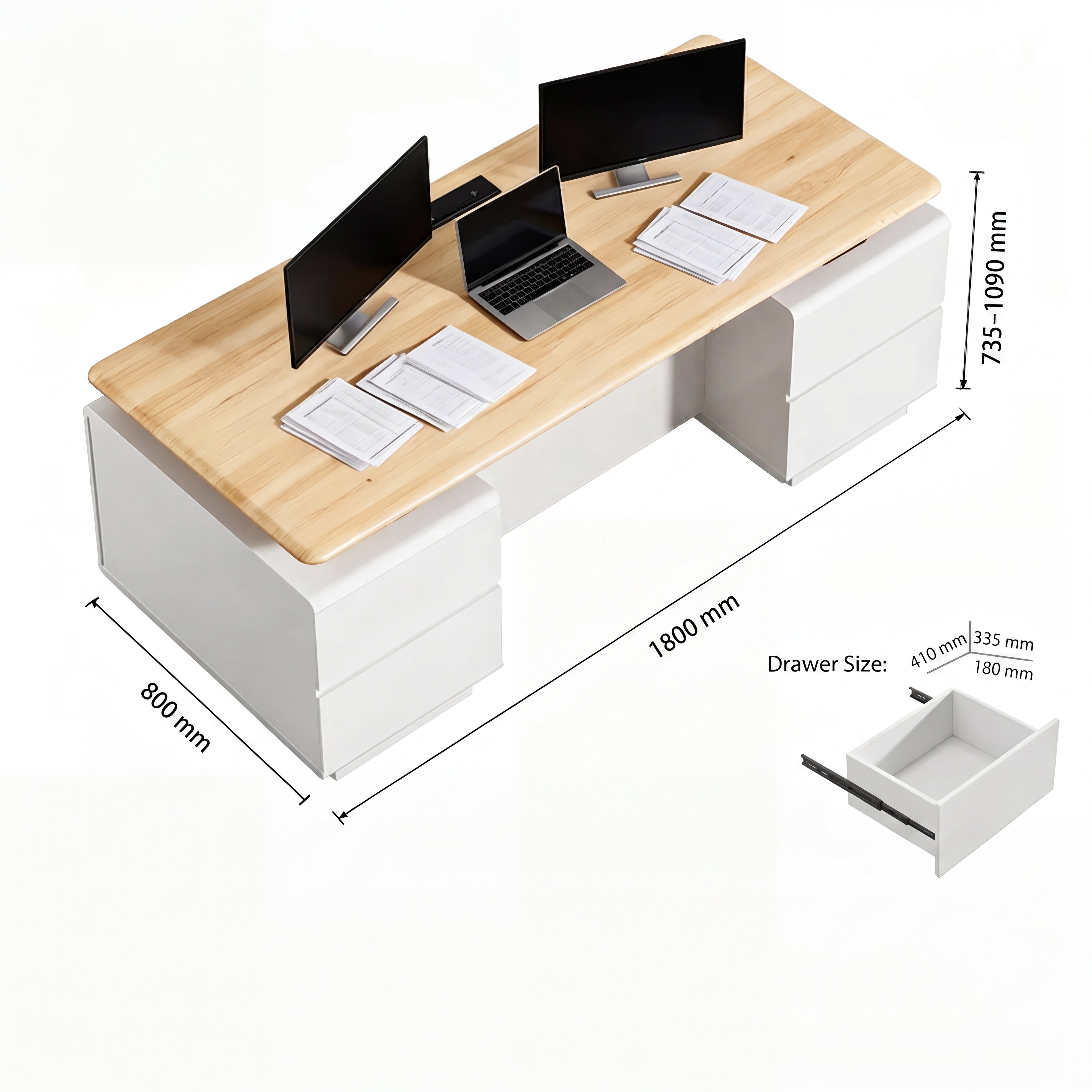 Saintcy A2024-12 Luxury Executive Electric Standing Desk - 71" Modern Sit-to-Stand Double-Pedestal Office Station