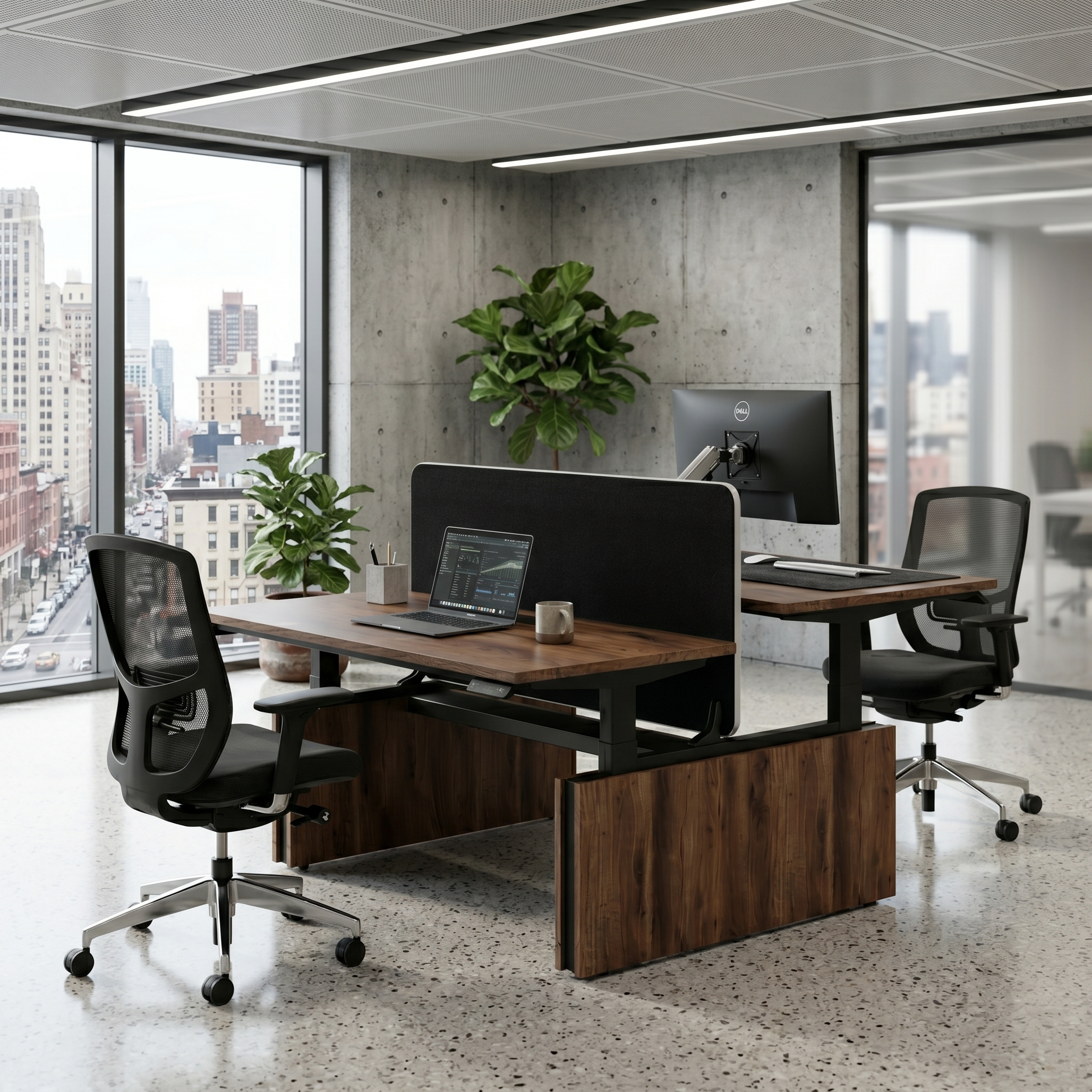 Saintcy IW009 55" Dual 2-Person Electric Standing Desk - Height Adjustable Chicago Industrial Workstation