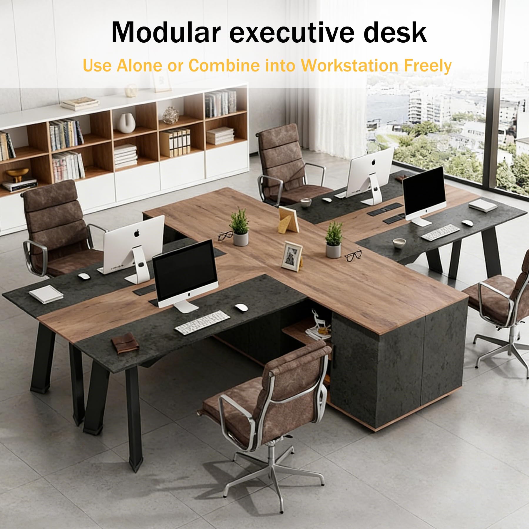 Saintcy KJ001 Modern Architectural Executive Desk - Minimalist Industrial L-Shaped Managerial Workstation (1600 × 2000 × 750 mm)