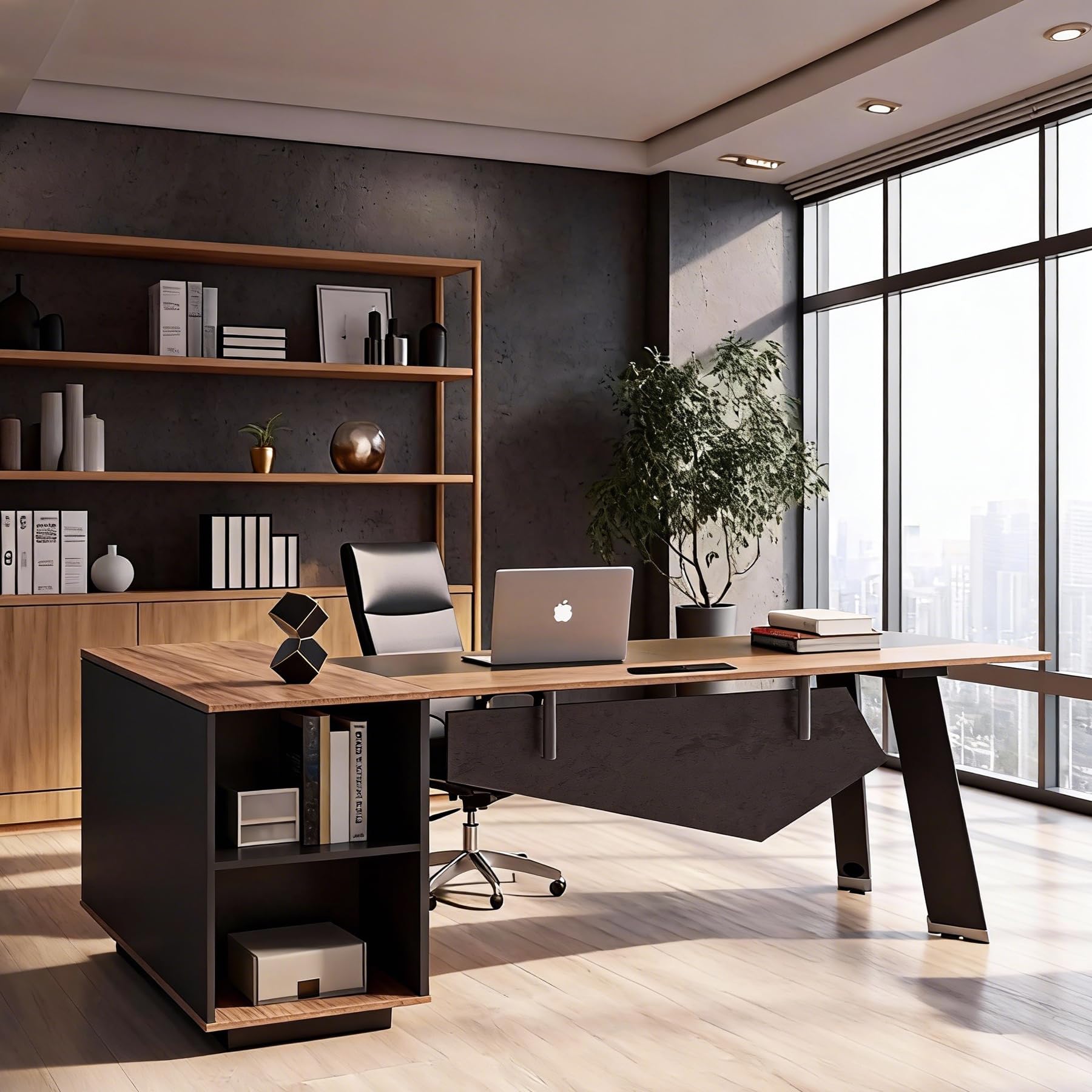 Saintcy KJ001 Modern Architectural Executive Desk - Minimalist Industrial L-Shaped Managerial Workstation (1600 × 2000 × 750 mm)