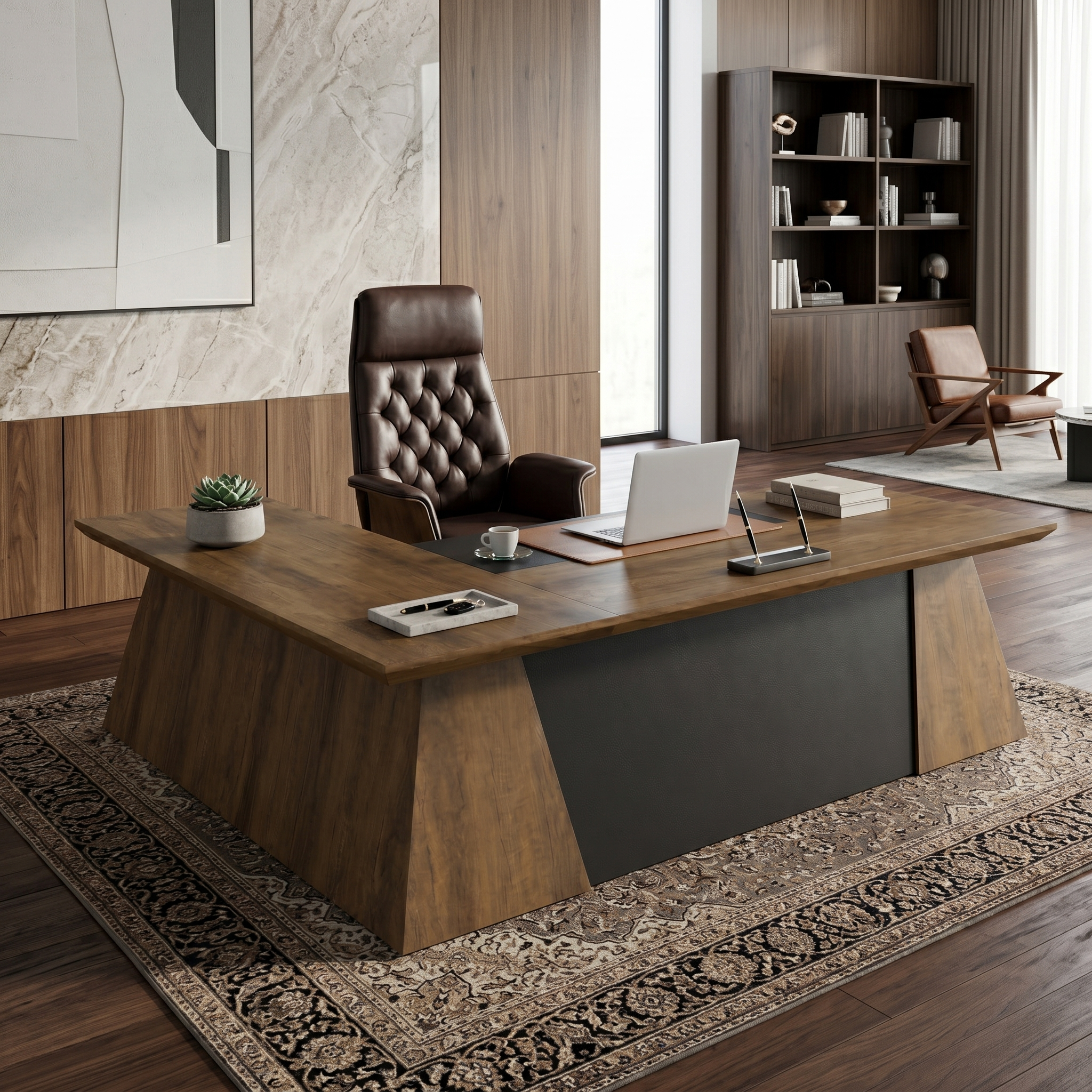 Saintcy M2501 110"/126" L-Shaped Executive Desk - Chicago Industrial Modern Architectural Office Workstation
