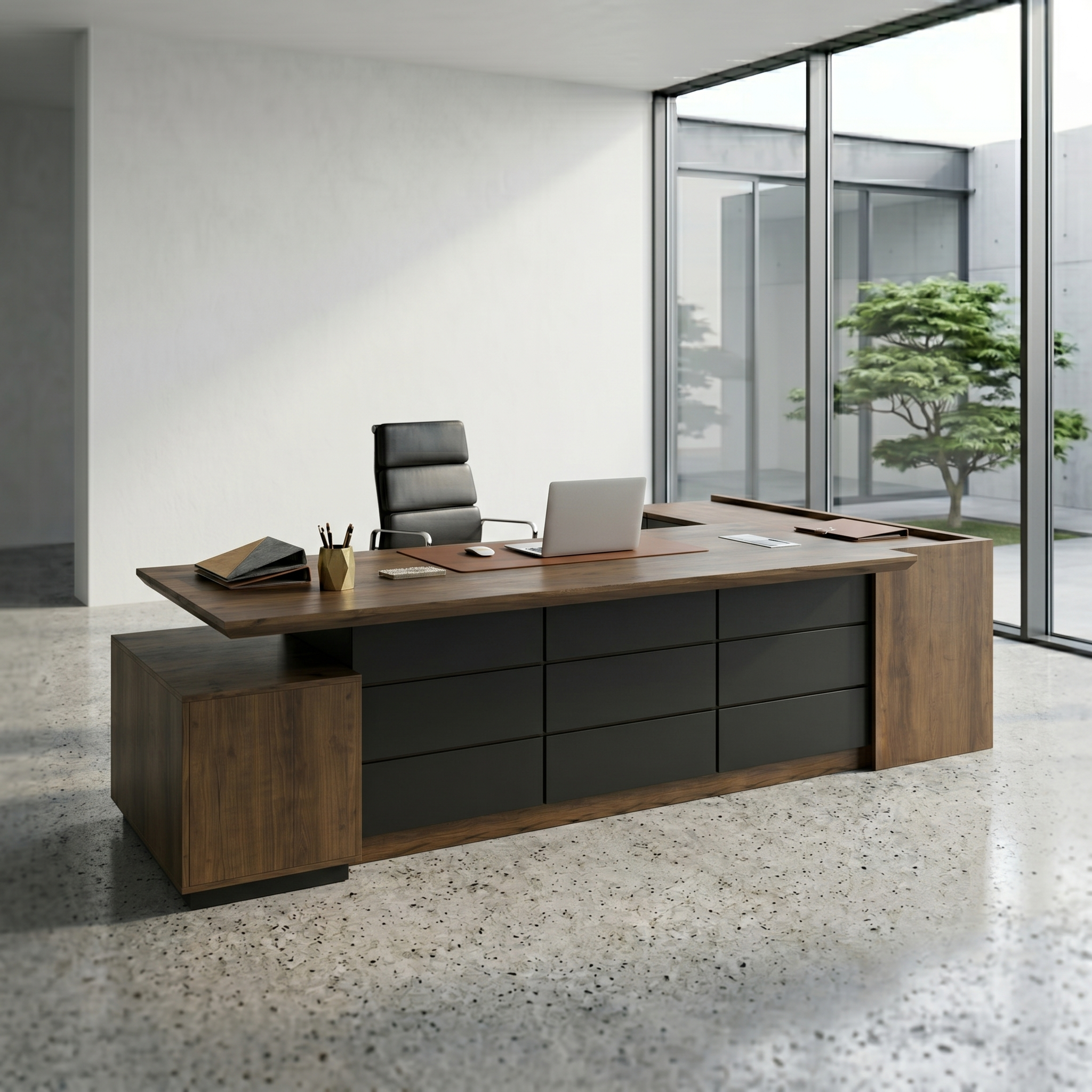 Saintcy M2502 98" L-Shaped Executive Desk with High-Capacity Storage - Modern Chicago Industrial Architectural Workstation