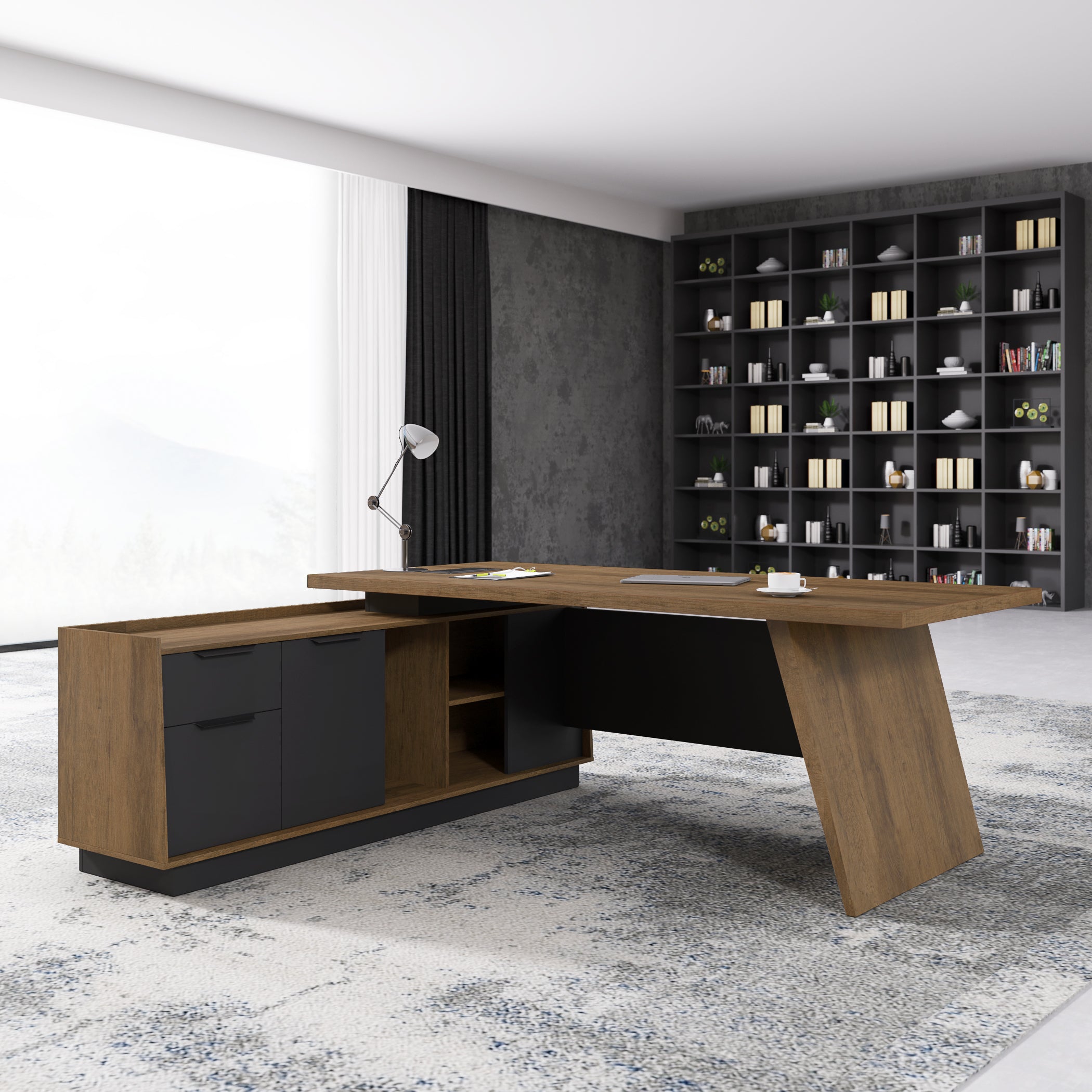 Saintcy M2507 71"/79" L-Shaped Executive Desk with Side Return - Architectural Minimalist Office Workstation