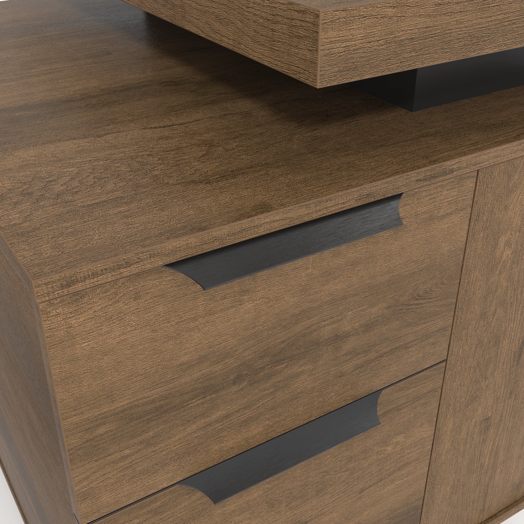 Saintcy M2508 Brown Oak Executive Desk - 63"/71" Architectural Minimalist Office Workstation