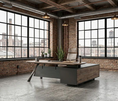 Saintcy Modern Architectural Executive Desk - Large L-Shaped Industrial Office Suite ($2200 \times 2000$ mm)