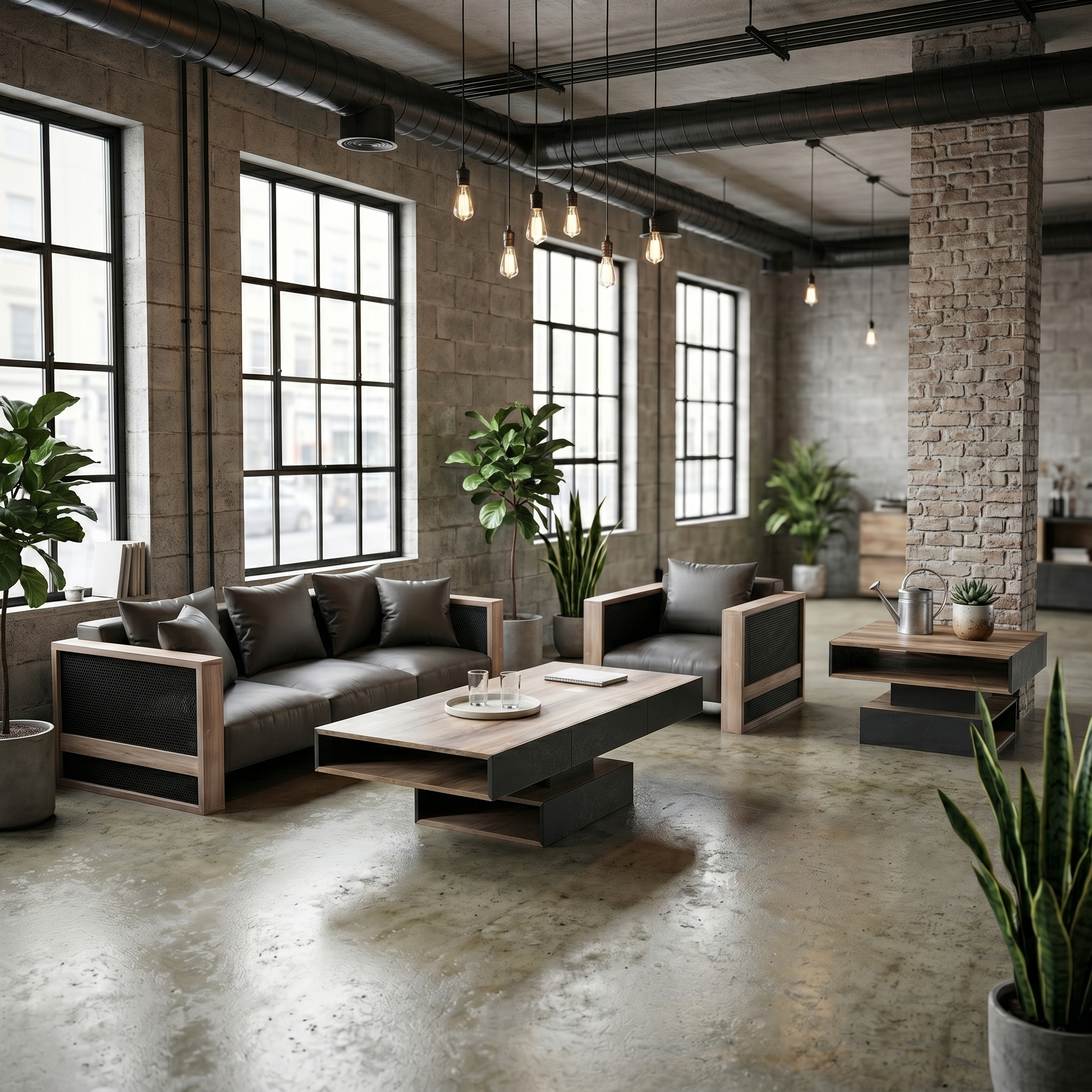 Saintcy N2822 Chicago Industrial Executive Lounge Set - Architectural Minimalist Sofa & Coffee Table Collection