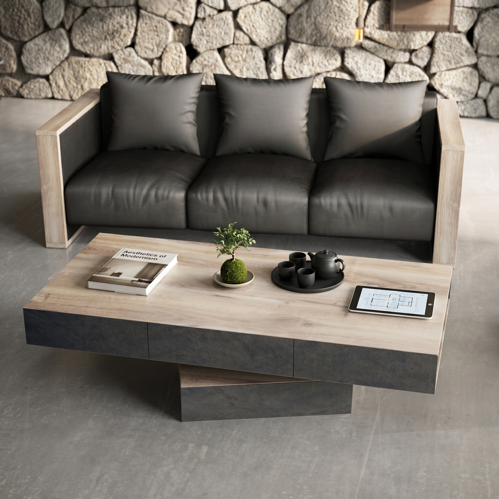 Saintcy N2822 Chicago Industrial Executive Lounge Set - Architectural Minimalist Sofa & Coffee Table Collection