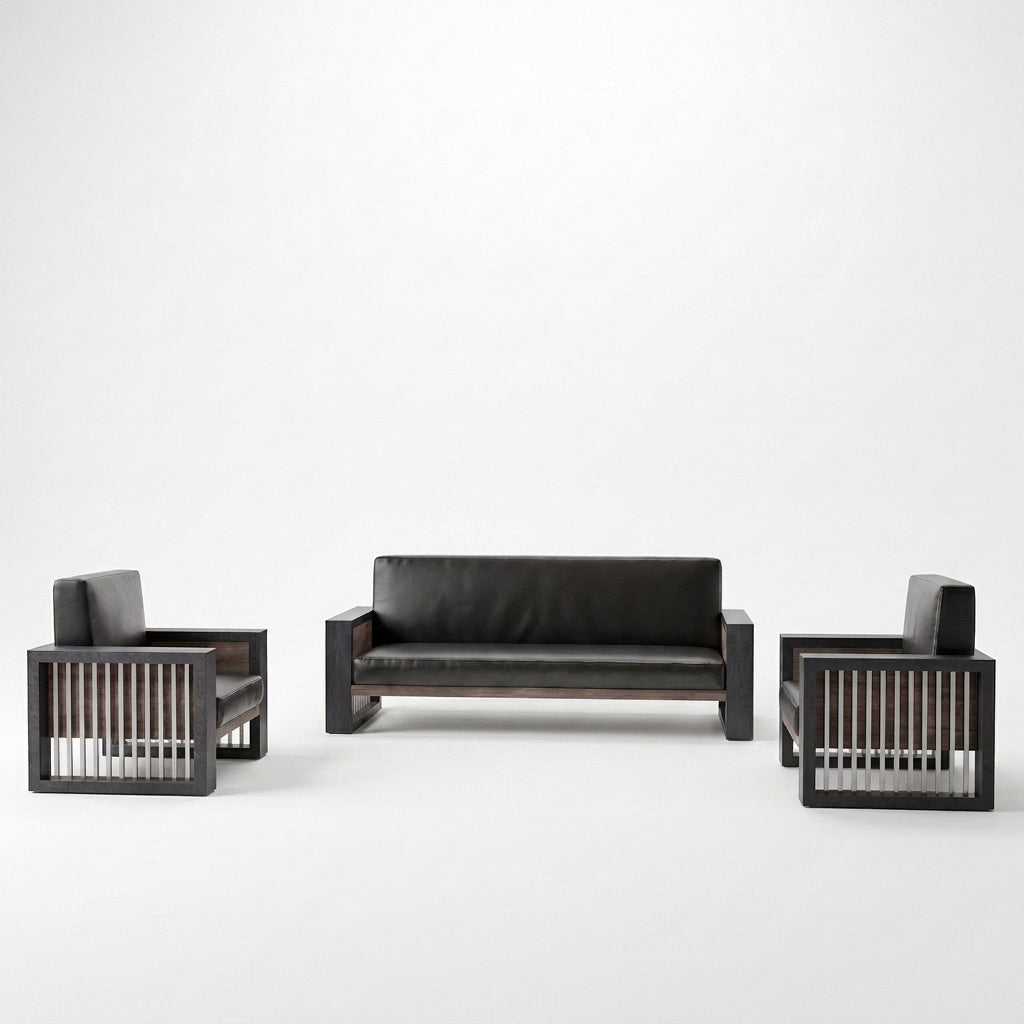 SAINTCY Mid-Century 3-Piece Faux Leather Sofa Set