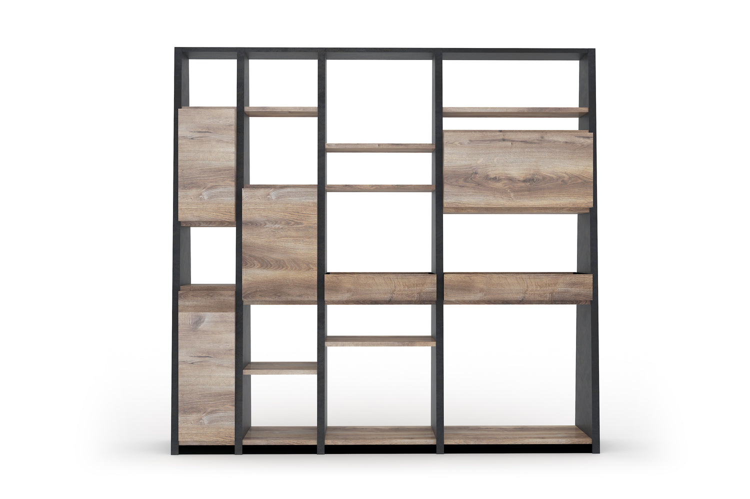 SAINTCY Modern Architectural Wall Bookshelf - Large Industrial Modular Display Cabinet with Mixed Storage for Executive Offices