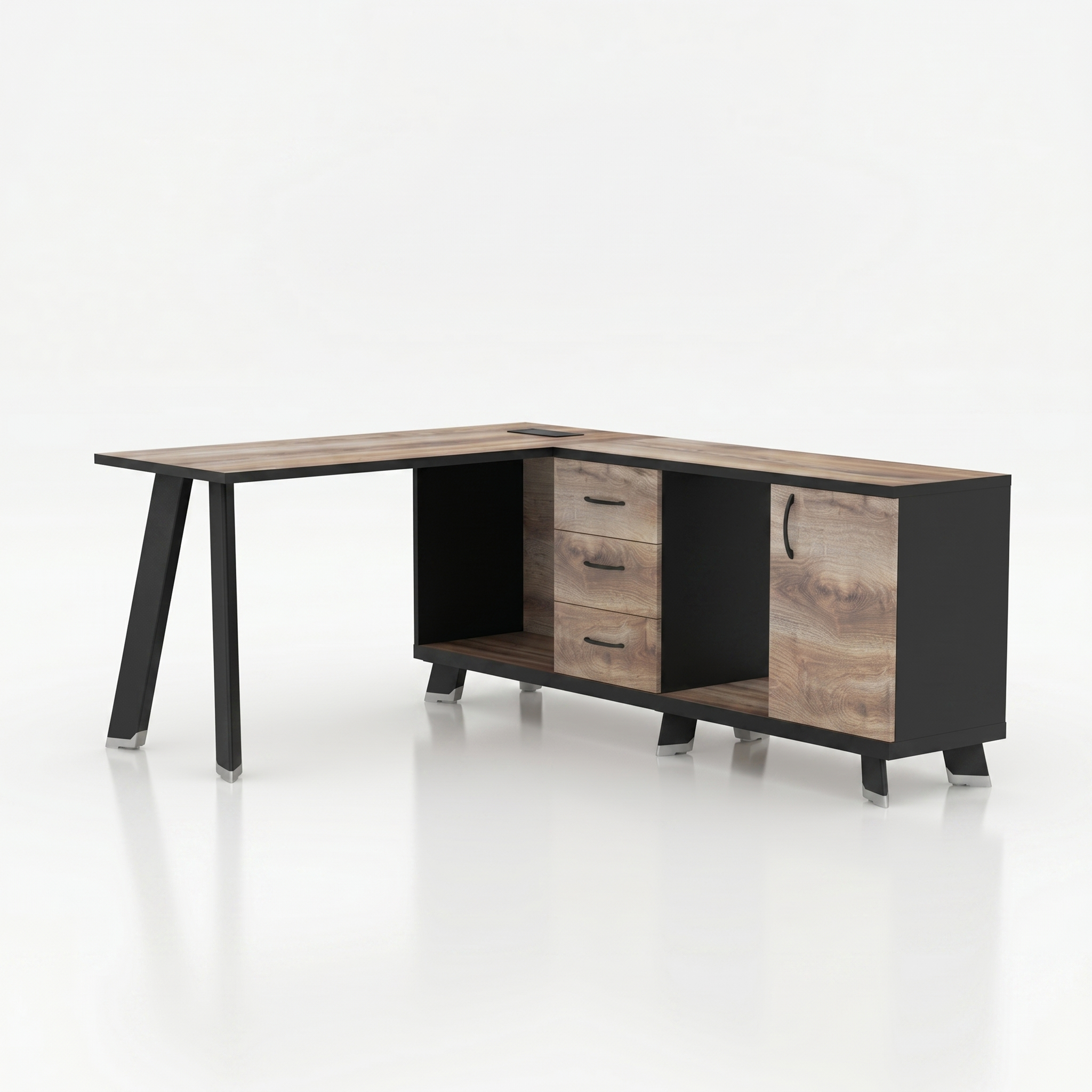 Saintcy NW005 55" L-Shaped Executive Desk with Storage Side Cabinet - Chicago Industrial Modern Office Workstation