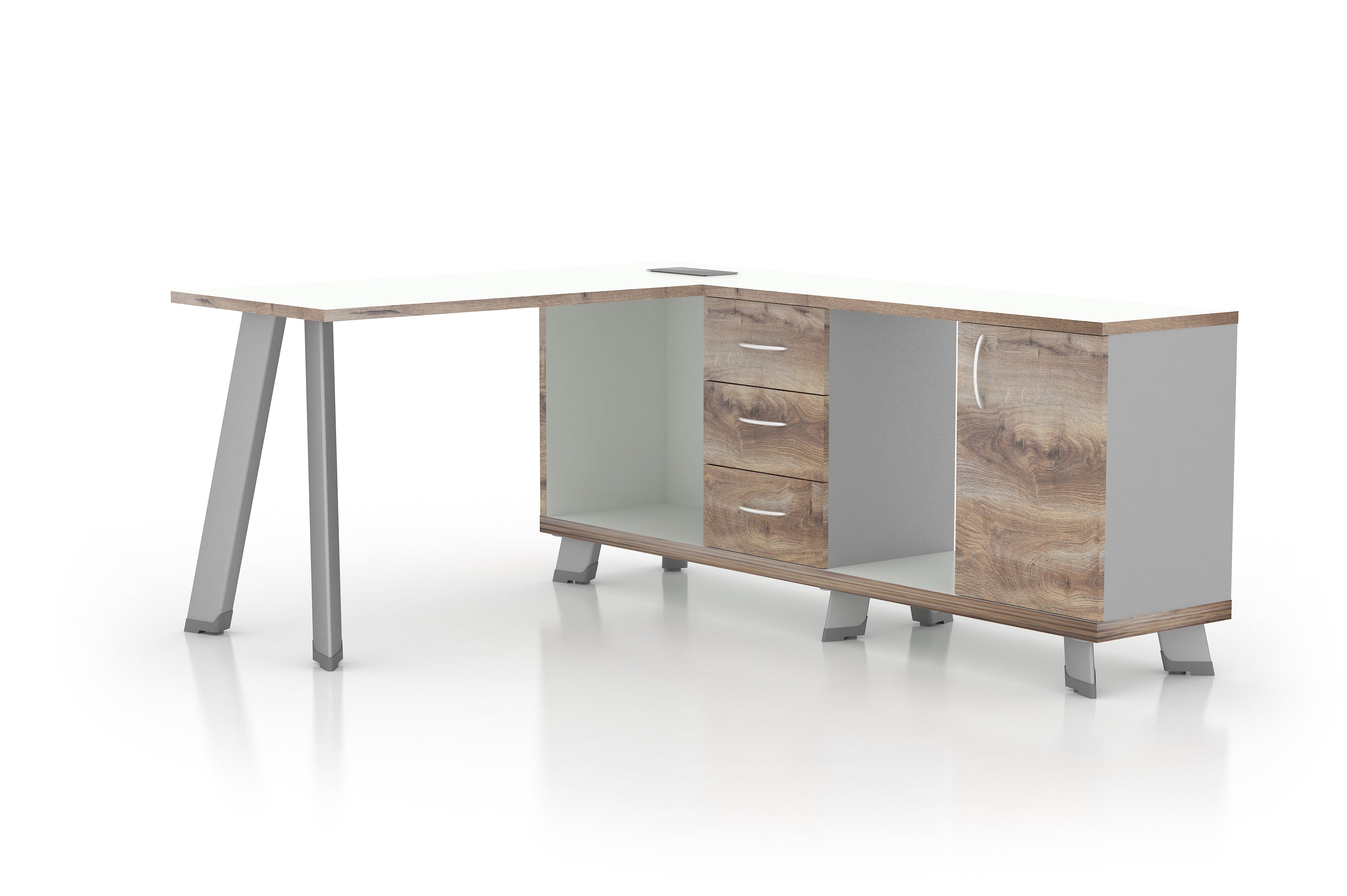 Saintcy NW005 55" L-Shaped Executive Desk with Storage Side Cabinet - Chicago Industrial Modern Office Workstation