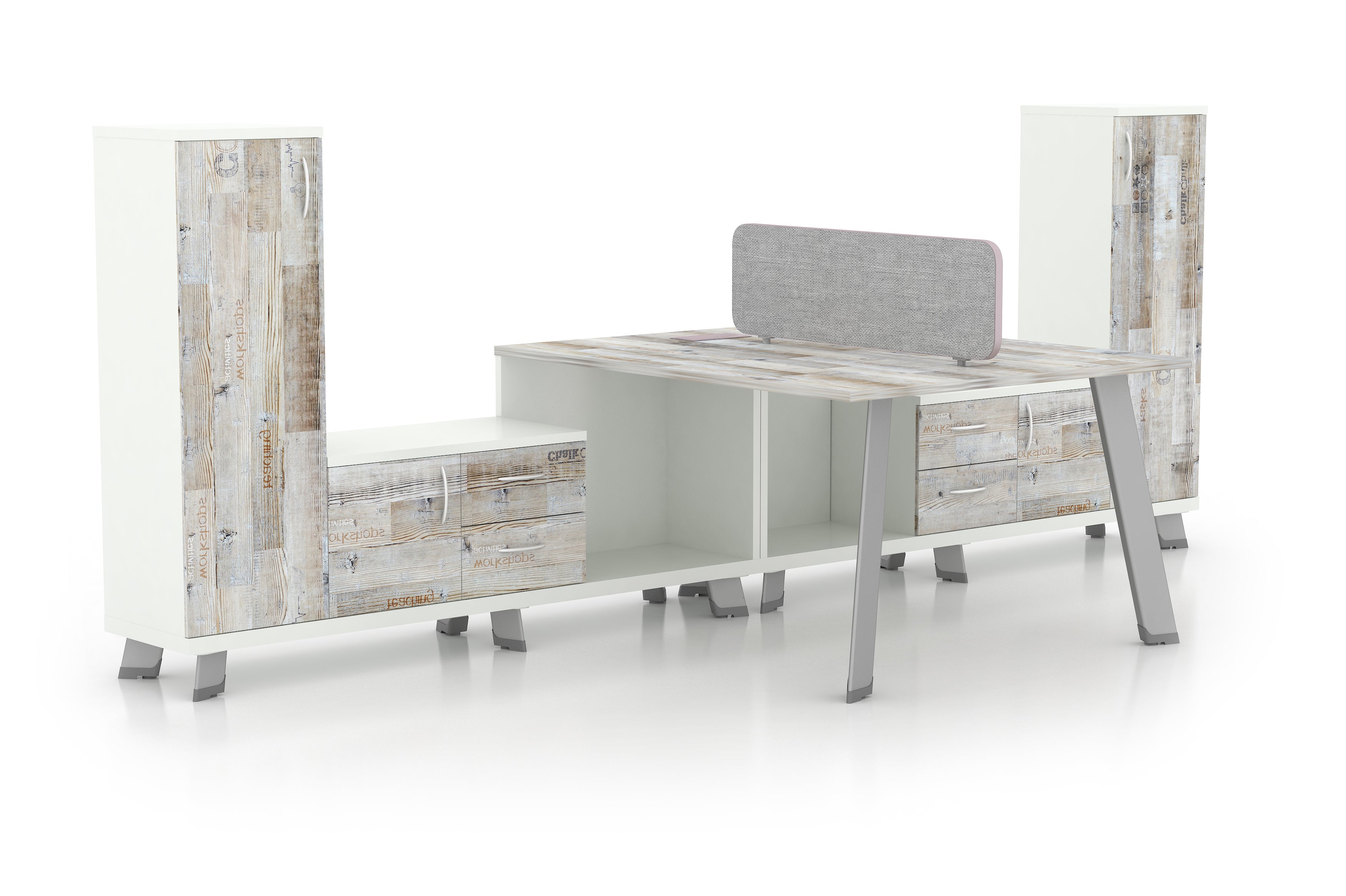 Saintcy NW004 141" 2-Person Executive Workstation with Storage Towers - Chicago Industrial Modern Office Desk System
