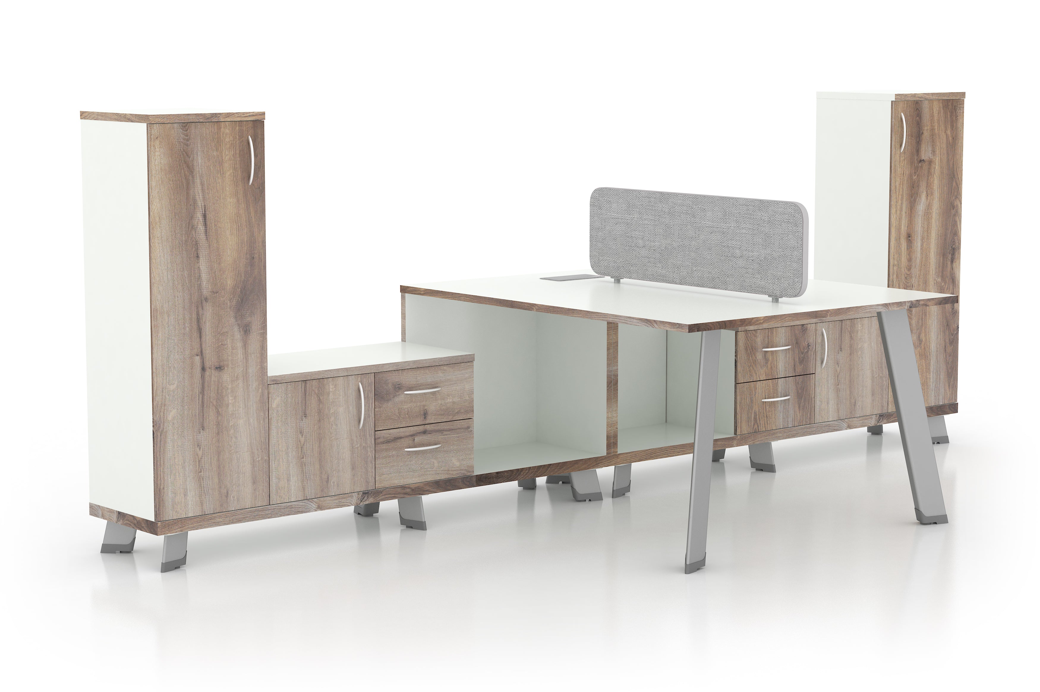 Saintcy NW004 141" 2-Person Executive Workstation with Storage Towers - Chicago Industrial Modern Office Desk System