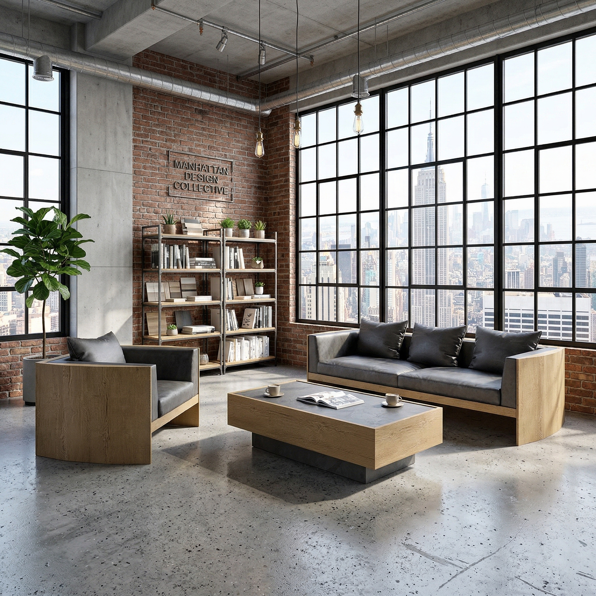 SANITCY Industrial Modern Lounge Collection - Architectural Minimalist Sofa, Armchair & Table Set for Executive Interiors