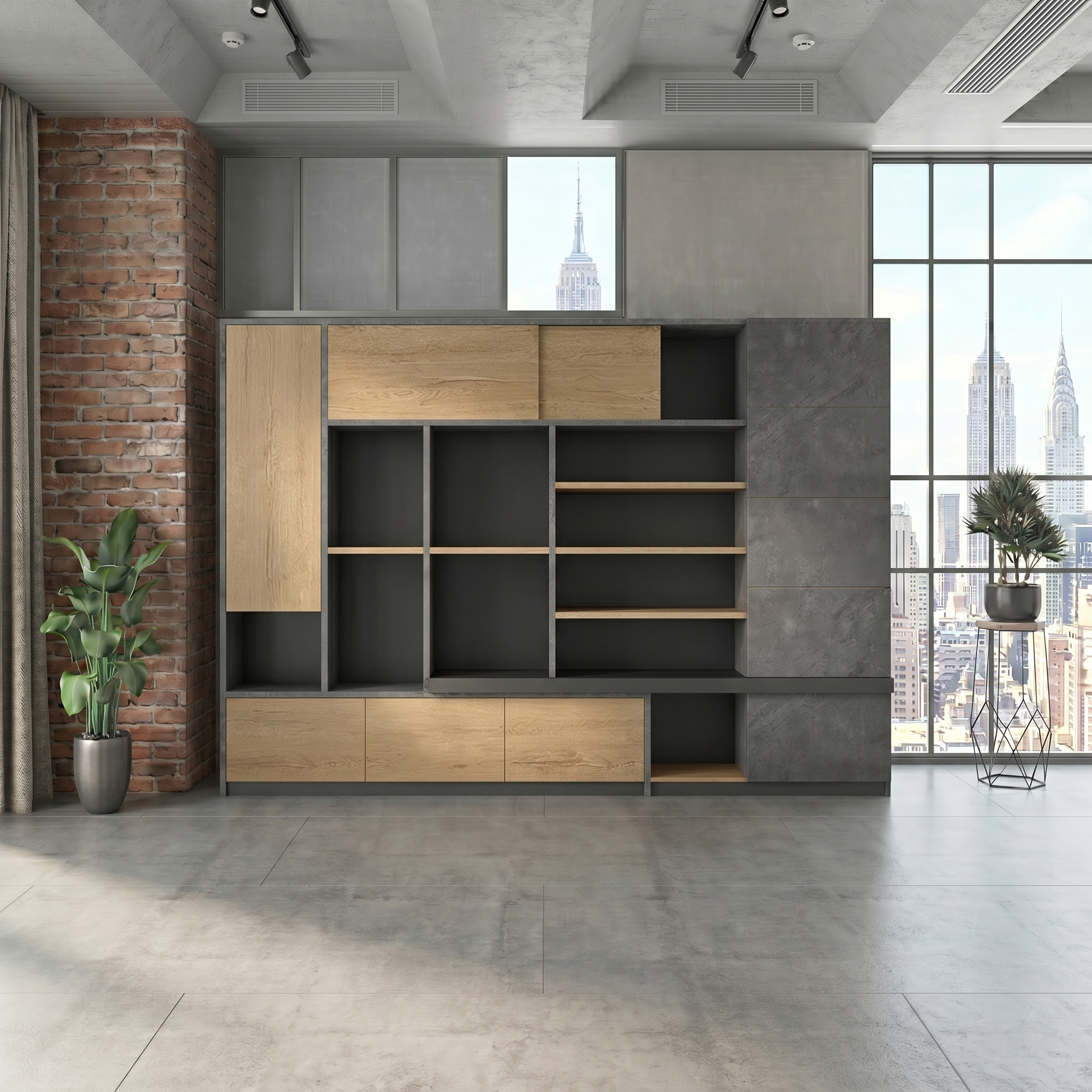Architectural Executive Bookcase - Modern 2.8m Modular Display Wall Cabinet