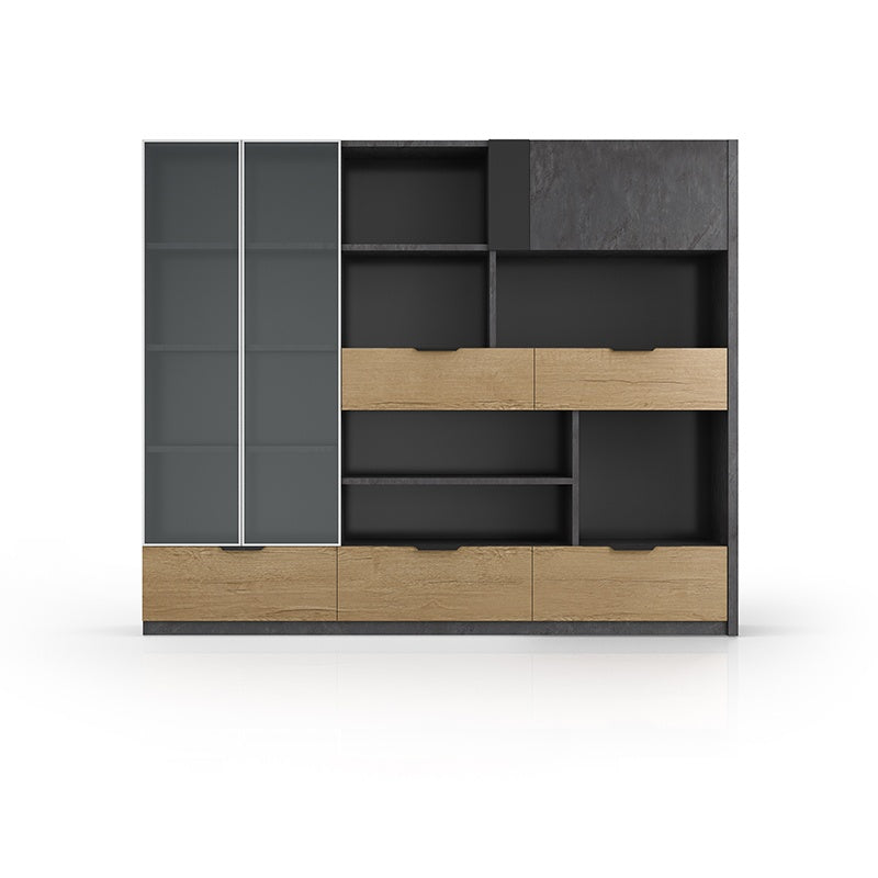 Architectural Executive Bookcase - Modern 2.4m Modular Wall Cabinet with Frosted Glass Doors
