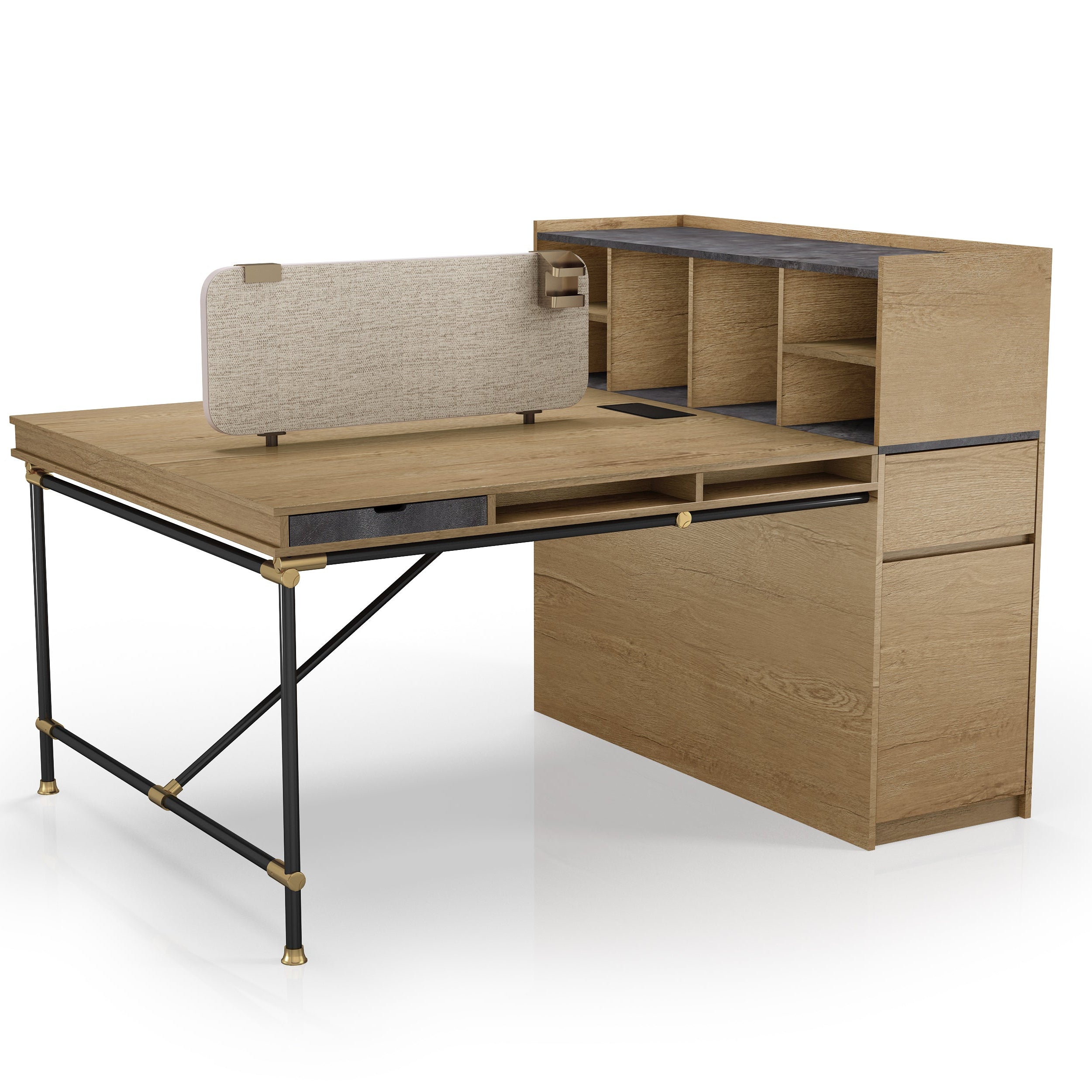 Saintcy Industrial Pipe-Leg Collaborative Workstation - Multi-User Modular Office Suite with Integrated Privacy Screens (PW Series)