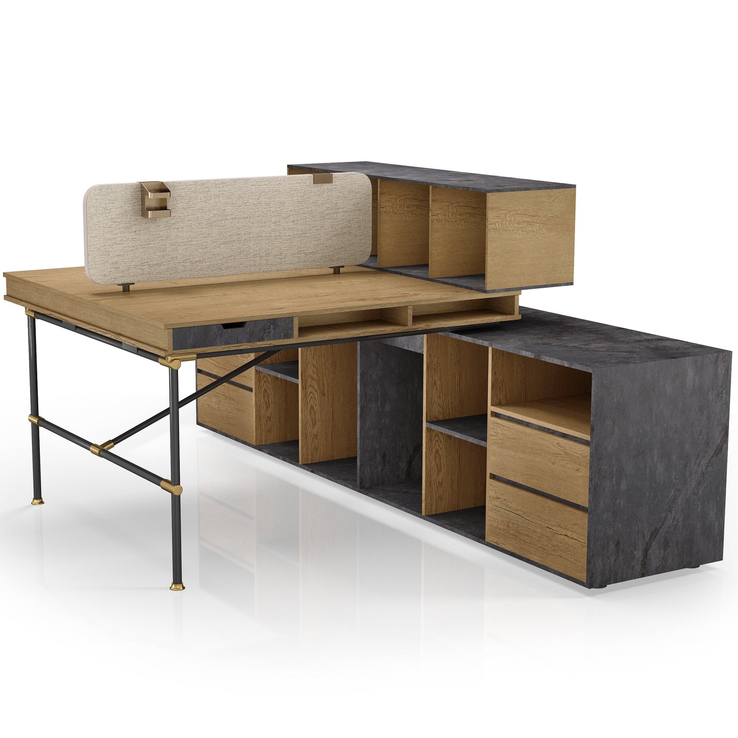 Saintcy Industrial Pipe-Leg Collaborative Workstation - Multi-User Modular Office Suite with Integrated Privacy Screens (PW Series)