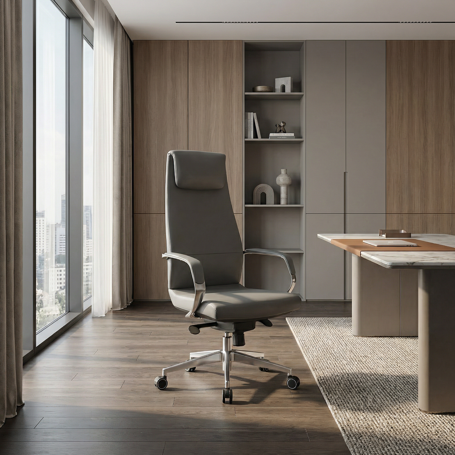 Saintcy High-Back Executive Office Chair with Aluminum Base and Multi-Function Tilt Mechanism