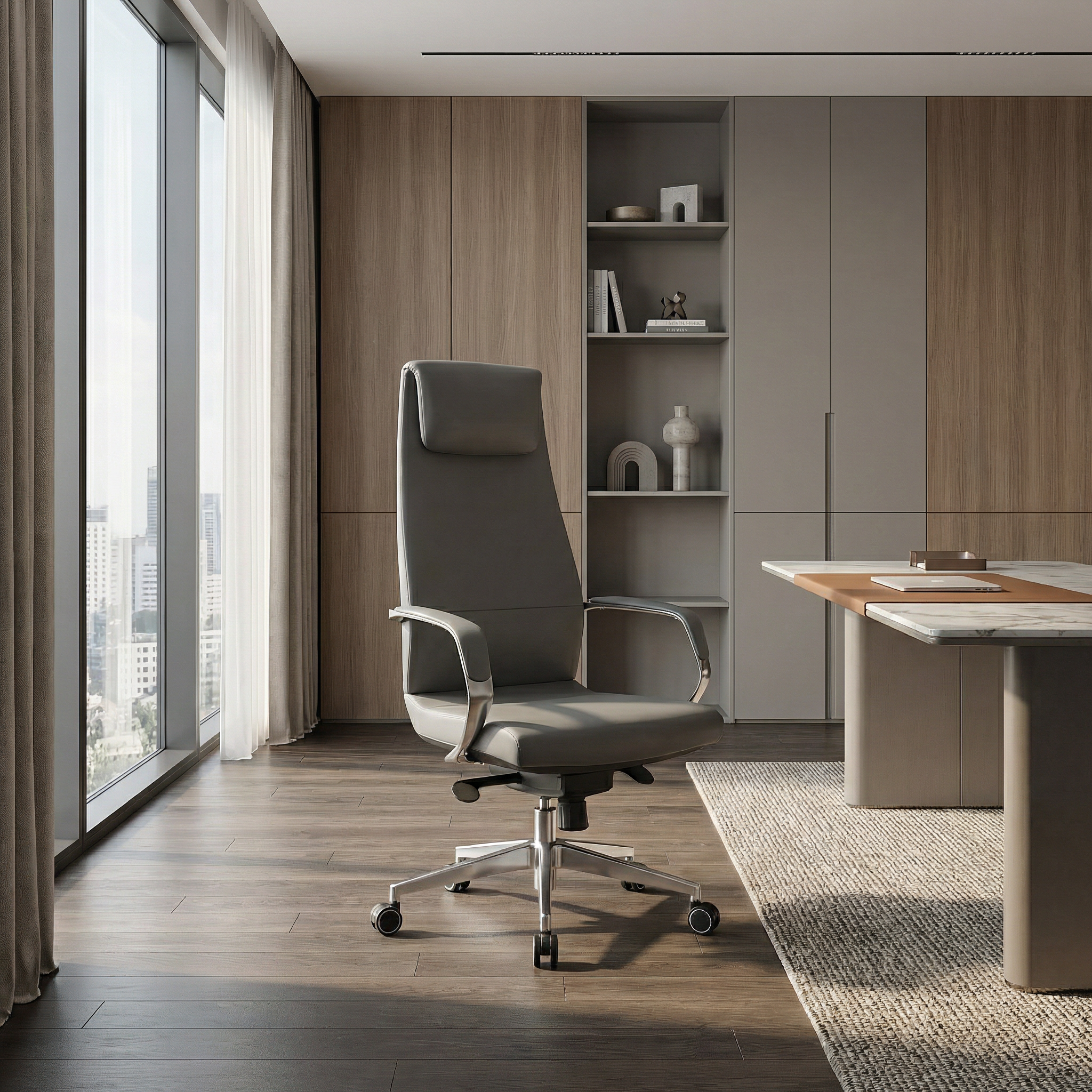 Saintcy High-Back Executive Office Chair with Aluminum Base and Multi-Function Tilt Mechanism