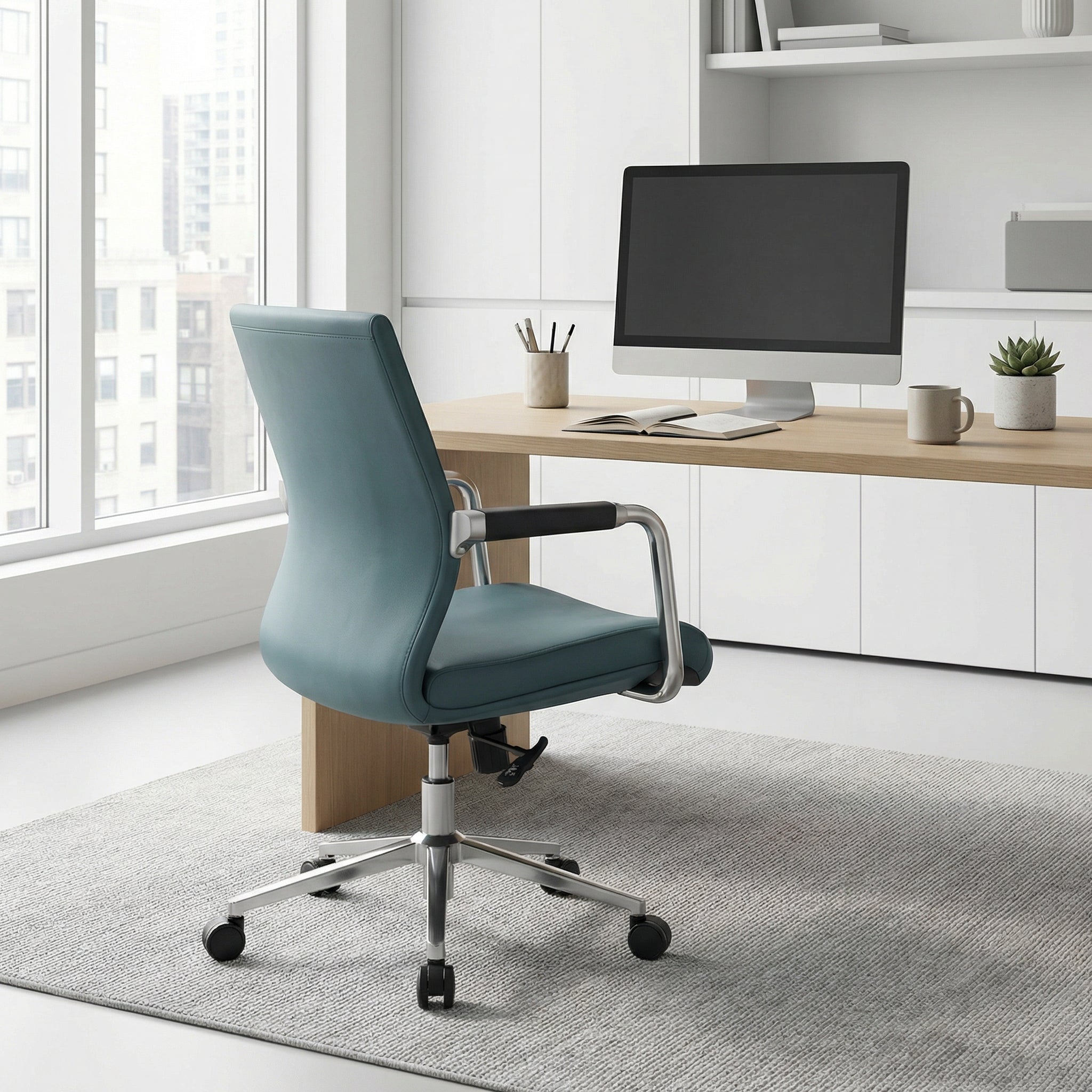 saintcy Modern Executive Task Chair with Chrome Frame & Eco PU Upholstery | Height Adjustable