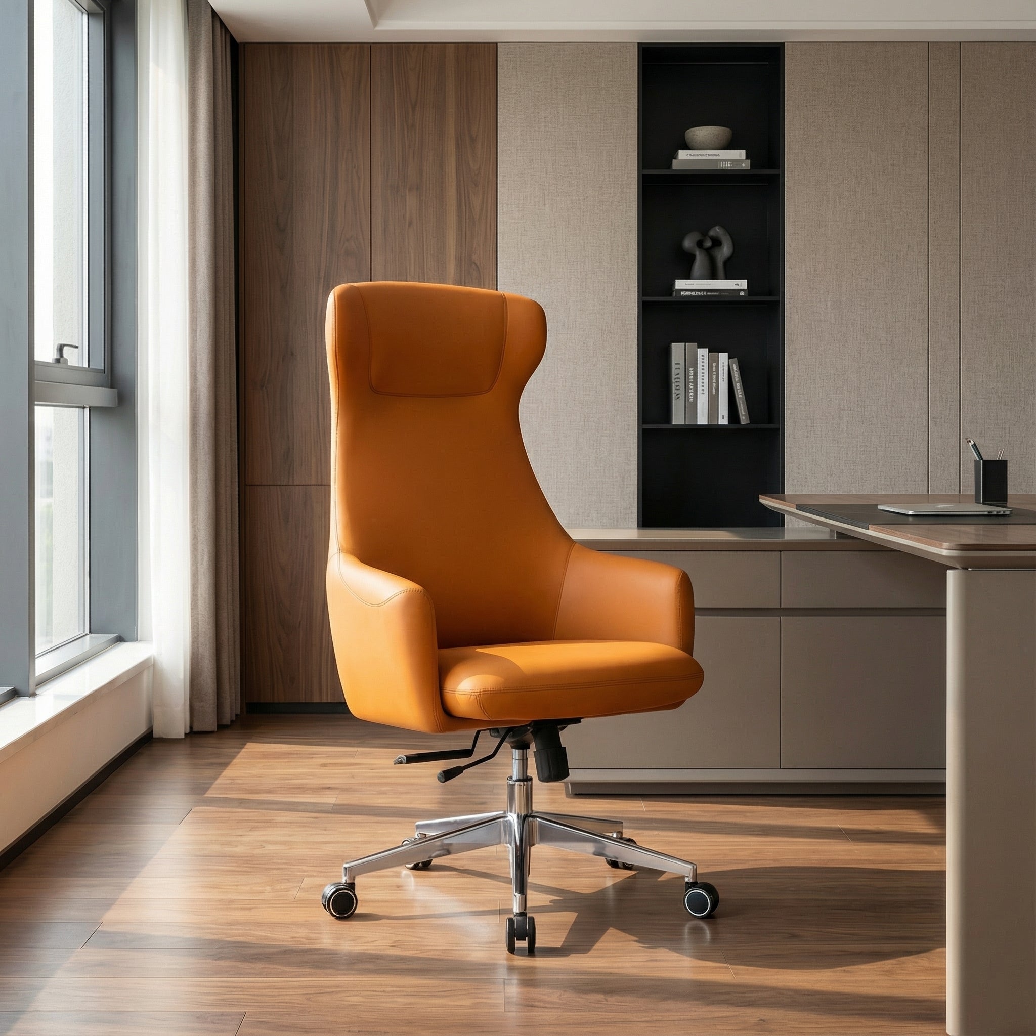 Saintcy High-Back Executive Office Chair with Upholstered Armrests and Aluminum Base