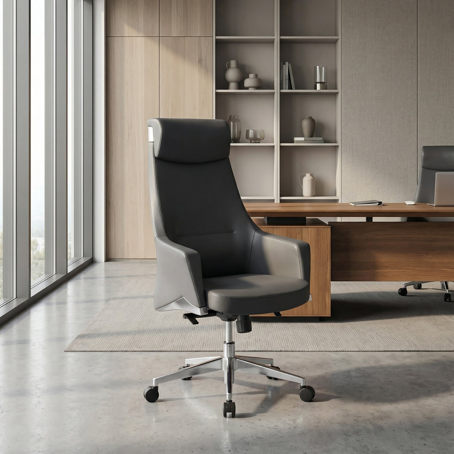 Saintcy High-Back Executive Office Chair with Upholstered Armrests and Aluminum Base